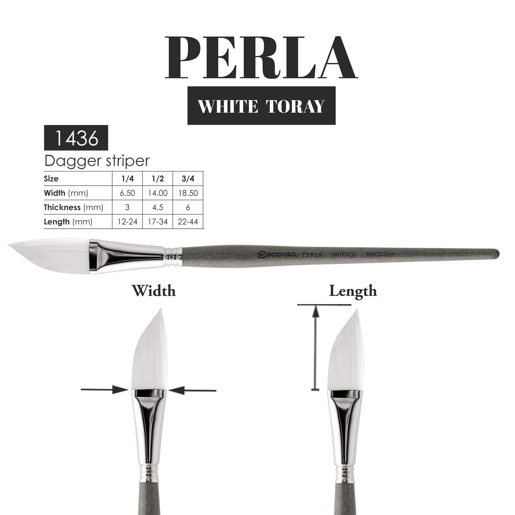 Escoda Perla Toray - Pennello serie 1436 N, 1/4", colore: Bianco