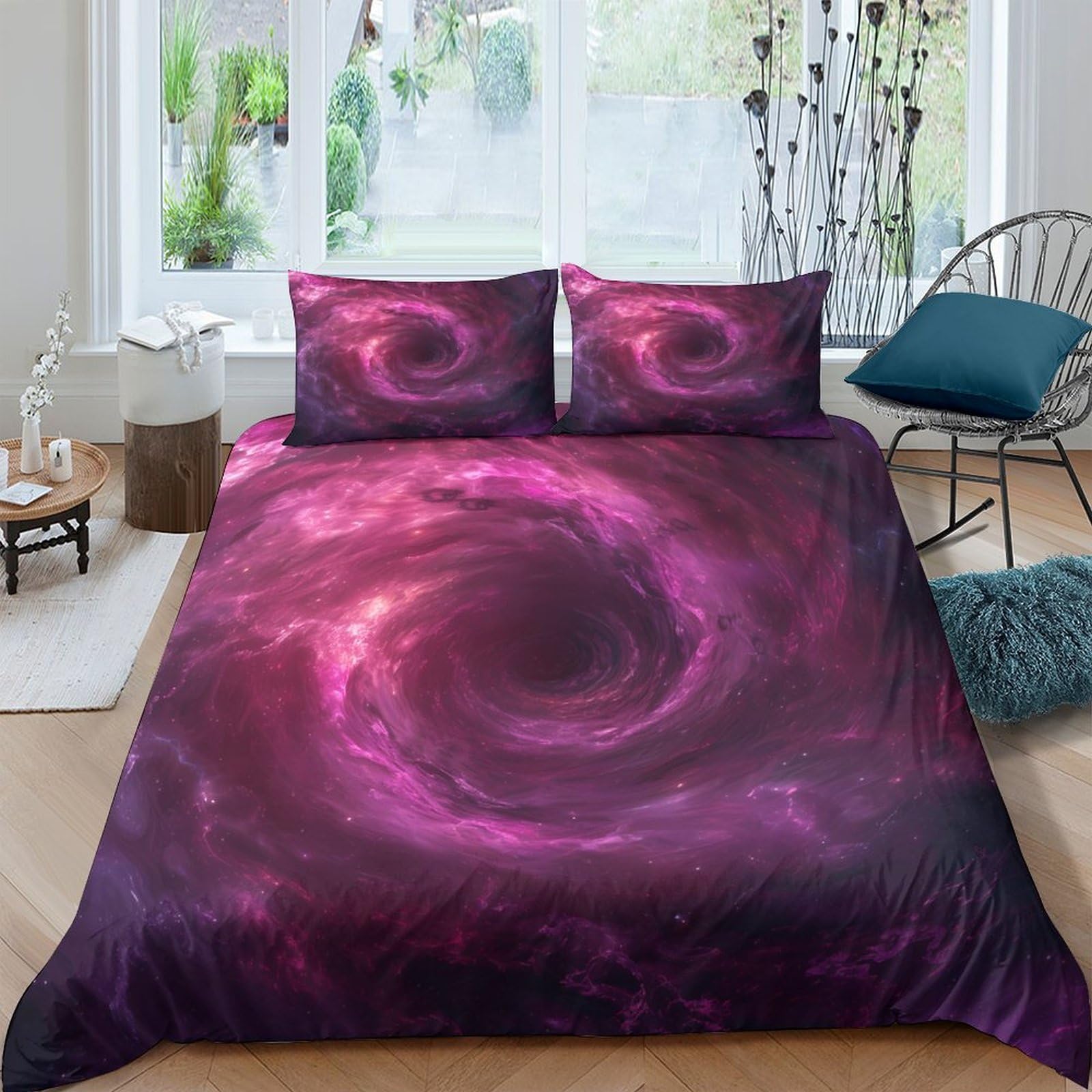 Ctjqhvkz Style-6 3D Printed Purple Galaxy Fitted Sheet Microfiber Soft Breathable Cosmic Swirl Mattress Cover For Bedroom Dorm Decor Single（135X200cm）