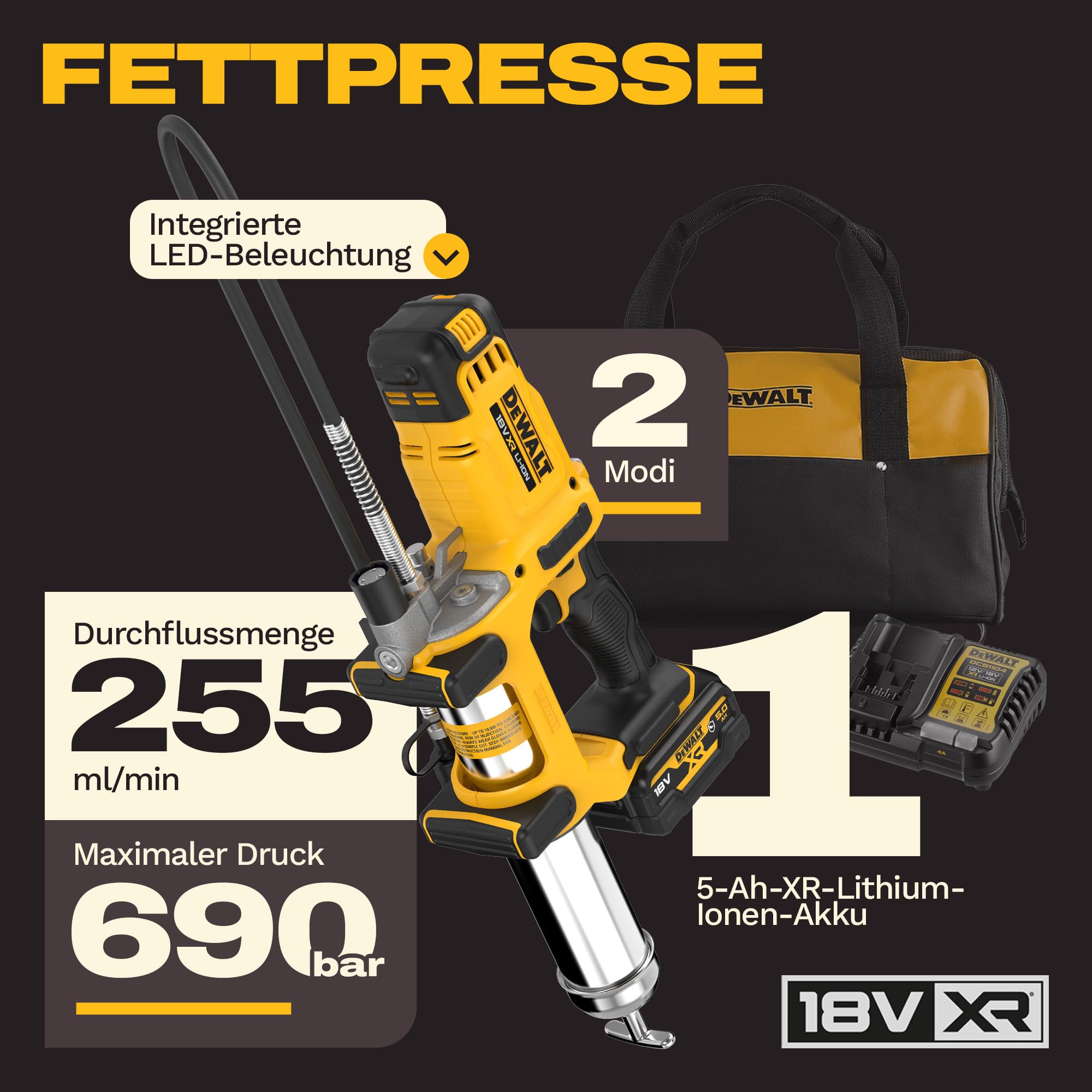 DEWALT DCGG581P1G-QW 18 V XR, 2 prędkości, z akumulatorem 5 Ah, DCGG581P1G-QW