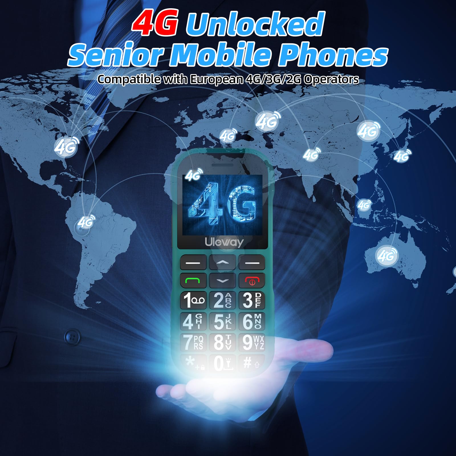 4G Telefono Cellulare per Anziani con USB Tipo C Ricarica Rapida|1800mAh Batteria, Tasti Grandi,Volume Alto,Funzione SOS,Base di Ricarica, Chiamata Rapida,Torcia, Sveglia, Facile da Usare.Verde