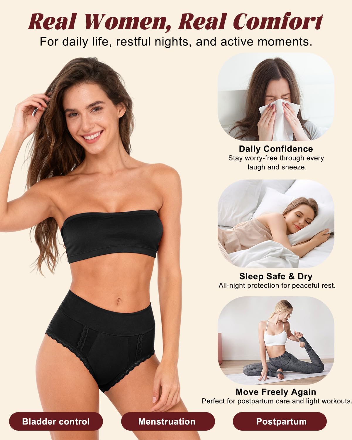 Leakproof Underwear for Women, Washable Incontinence Panties for Bladder Control & Period Protection Menstrual - Image 6