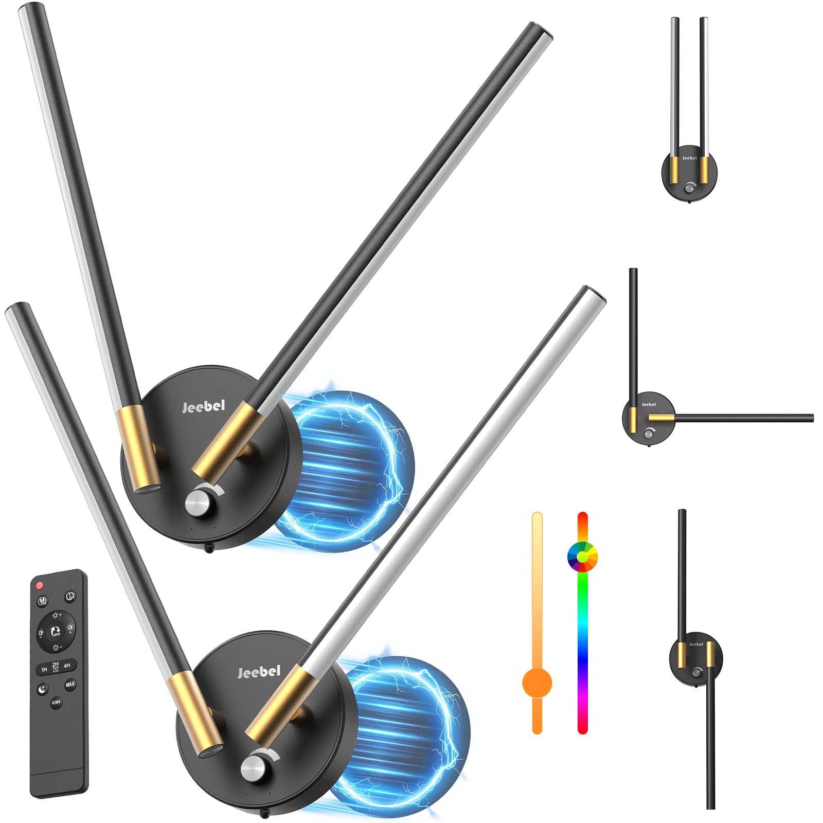 72cm Applique da Parete LED 10000mAh Ricaricabile Senza Fili, Set 2 | Lampade Parete Magnetica con Batteria 10000mAh, Modalità RGB, Doppia Rotazione, Timer, Luce Regolabile per Camera, Soggiorno