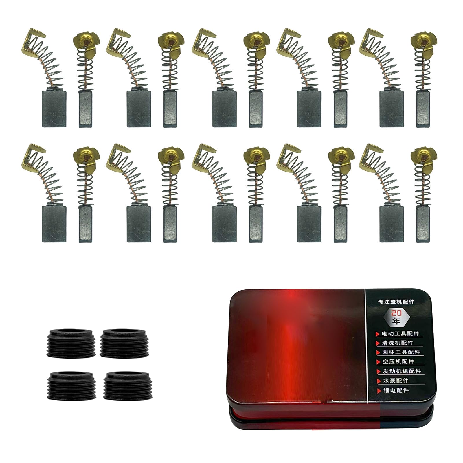 Piceioep Electric Hammer Carbon Brushes Replacement 20 Pcs Power Tool Carbon Brushes With Iron Storage Box & Brush Caps Job Site Tool Repair