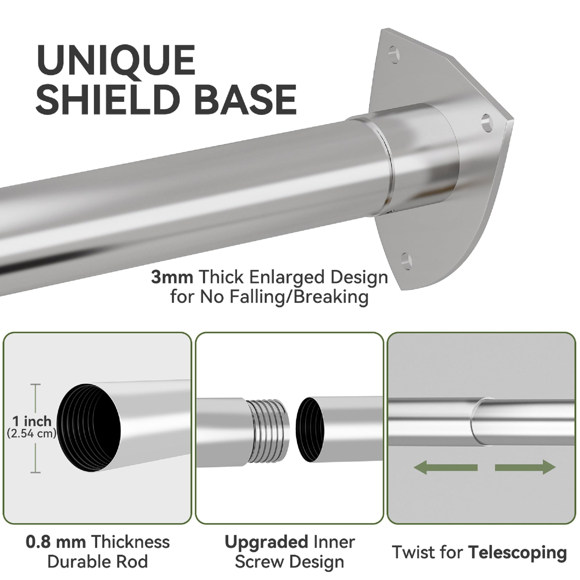 Barra per tenda doccia a forma di U, asta angolare con 12 anelli per tende e supporto a soffitto per vasca/bagno, montaggio a parete necessario [Entrambi i lati: 60 cm - 132 cm, Centro: 78 cm - 118 cm