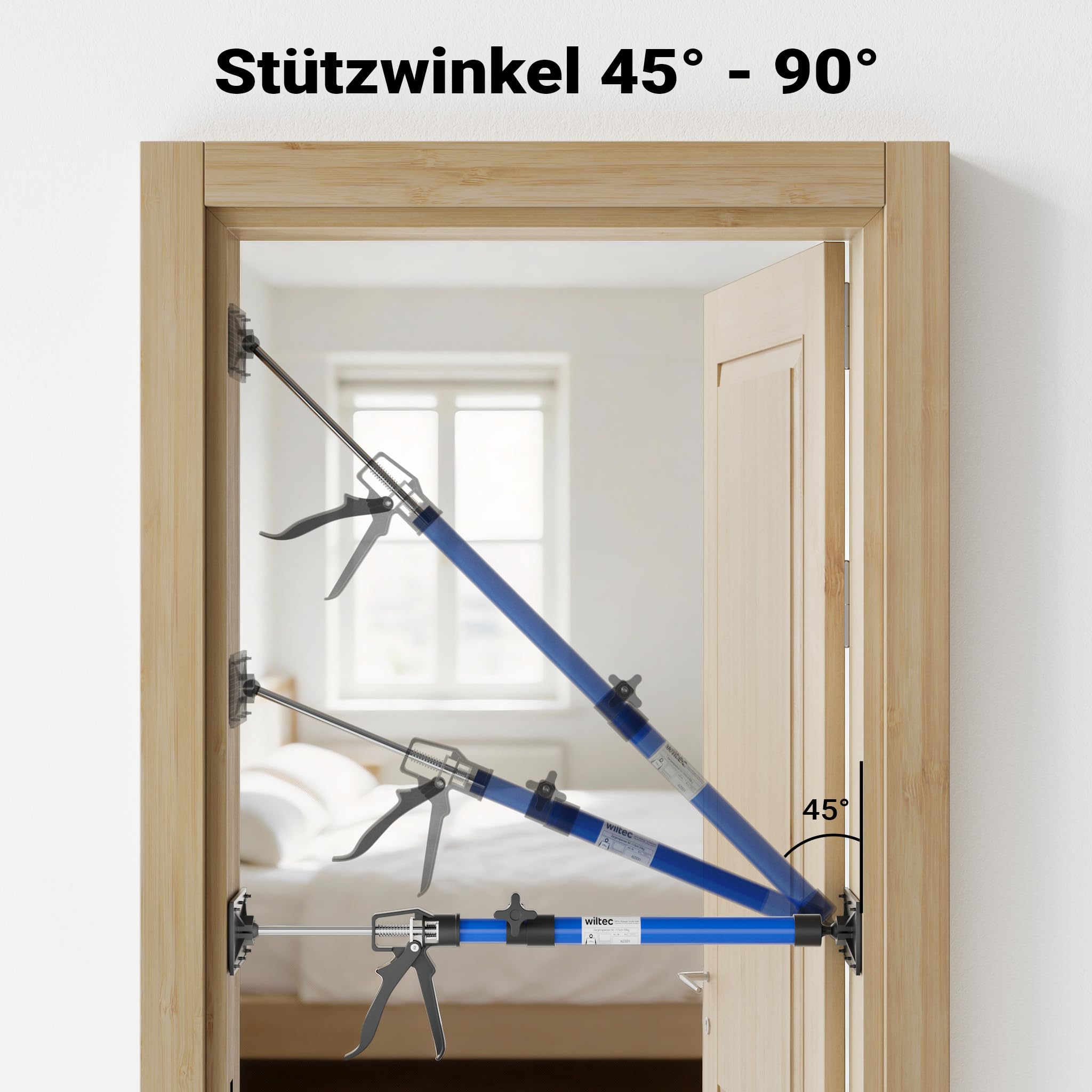 Wiltec Zargenspanner 3er Set, stufenlos 51-113,05 cm mit max. 30 kg Tragkraft, Türzargenspanner mit neigbaren Druckplatten, Montagestütze für Türrahmen, Türzargen