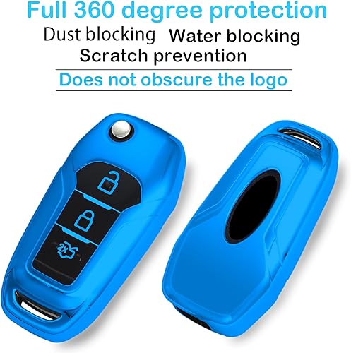 Miniatura 3 de Funda para llavero Ford, con llavero, funda de protección compatible con Fusion Ranger Focus, etc., llave remota abatible (azul)