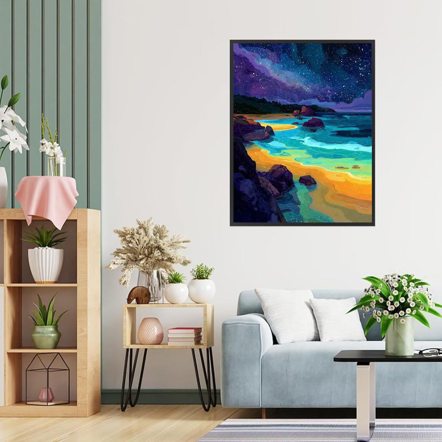 Dipingere con i Numeri Adulti Il cielo stellare, spiaggia Dipingere con i Numeri Bambini DIY Kit, Set Premium con Pennelli, Decorazione Casa & Creativo Regalo, Attività di Tempo libero 90x120cm z-443