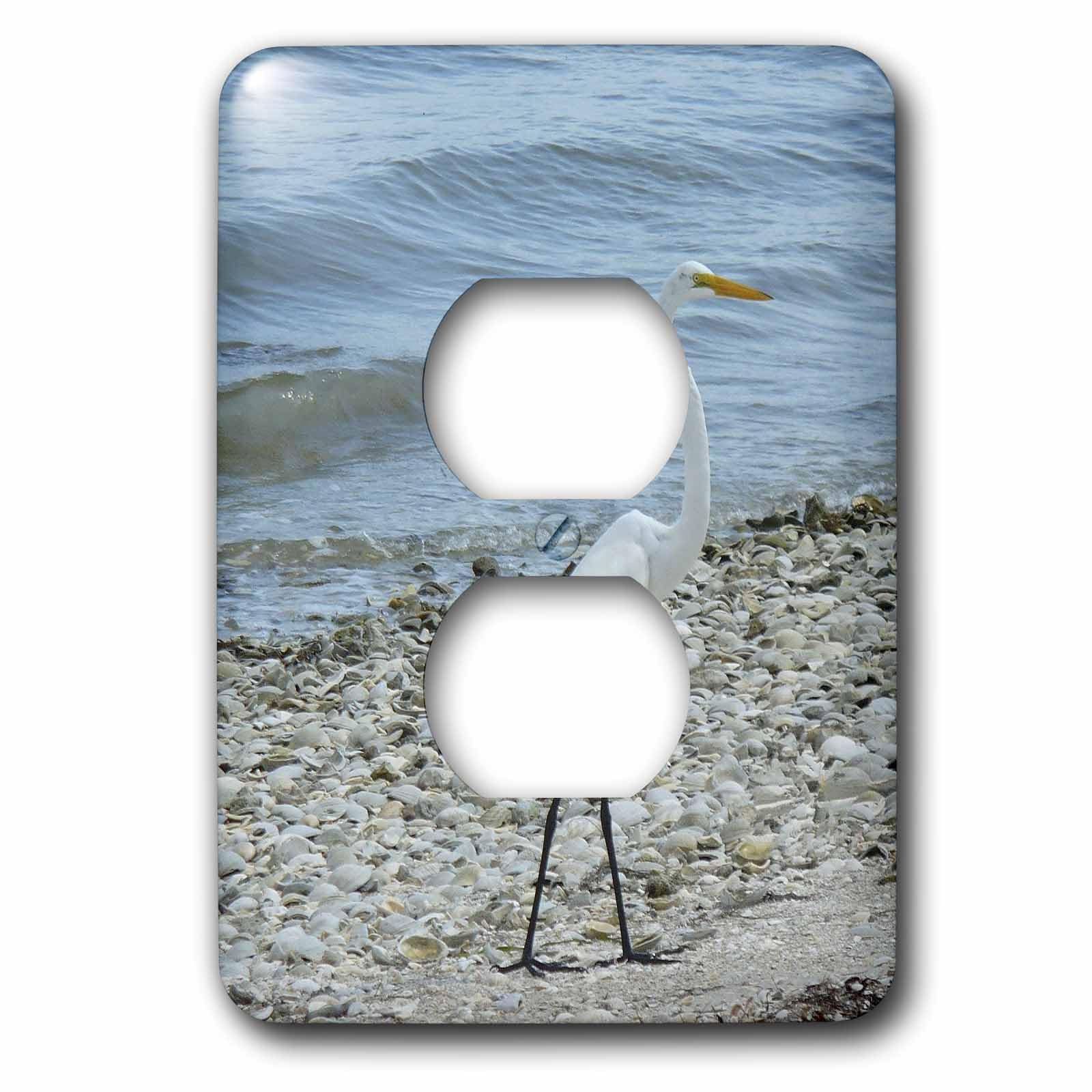 Héron sur coquillages plaque pour 2 prises de courant multicolore