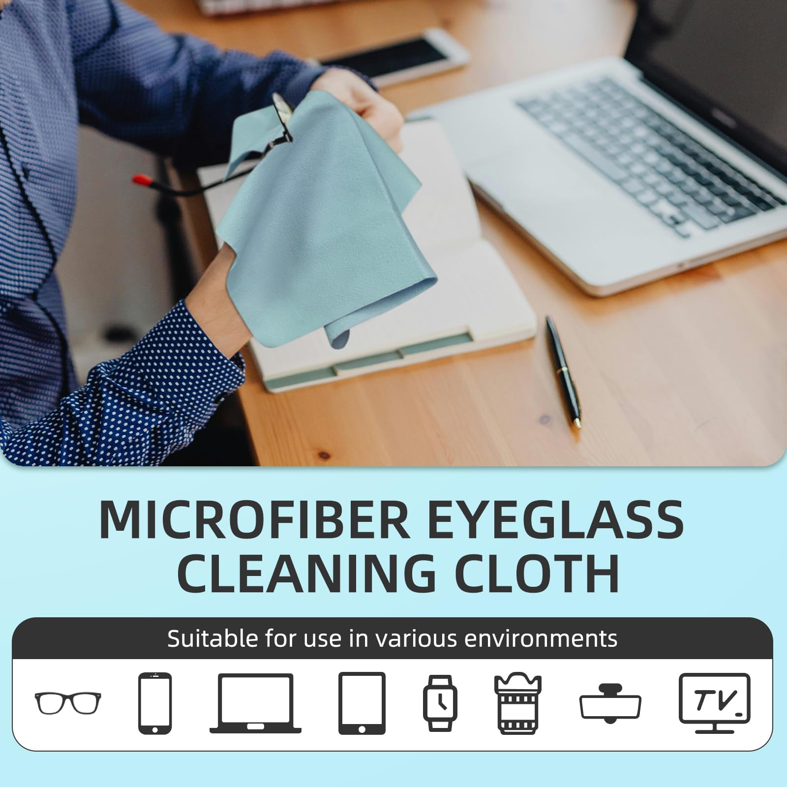 Paño de gamuza para gafas, 15.8 x 15.8 pulgadas, paño de limpieza extra grande, lavable, duradero, material ultrafino de alta tecnología de calidad para gafas, lentes, electrónica y pantallas, espejos