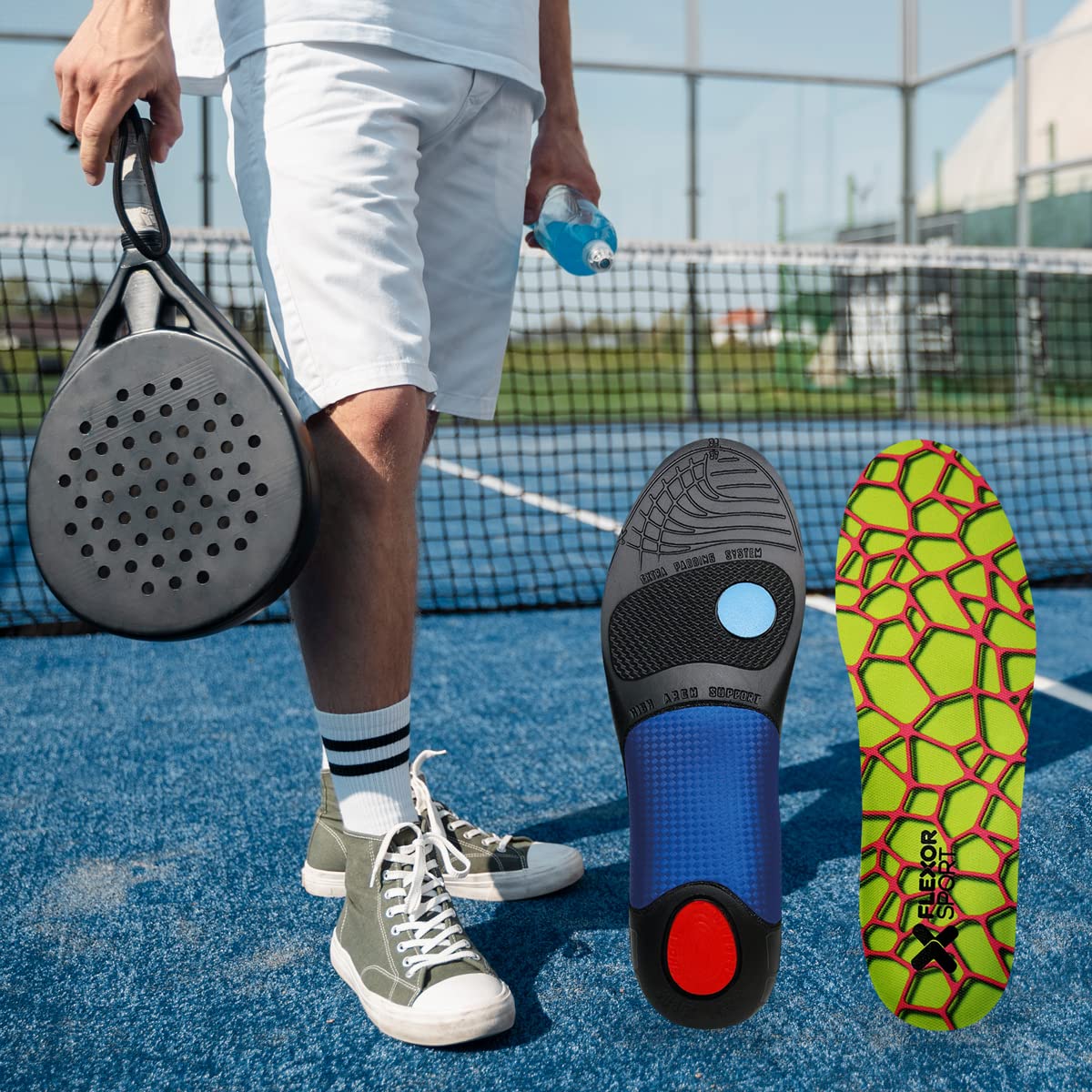 Plantille da Tennis/Paddle PRO | Supporto ad arco stabilizzante che allevia i dolori | Previene le lesioni | Comode e adattabili a ogni piede | Assorbono il sudore | Flexor (43/44)
