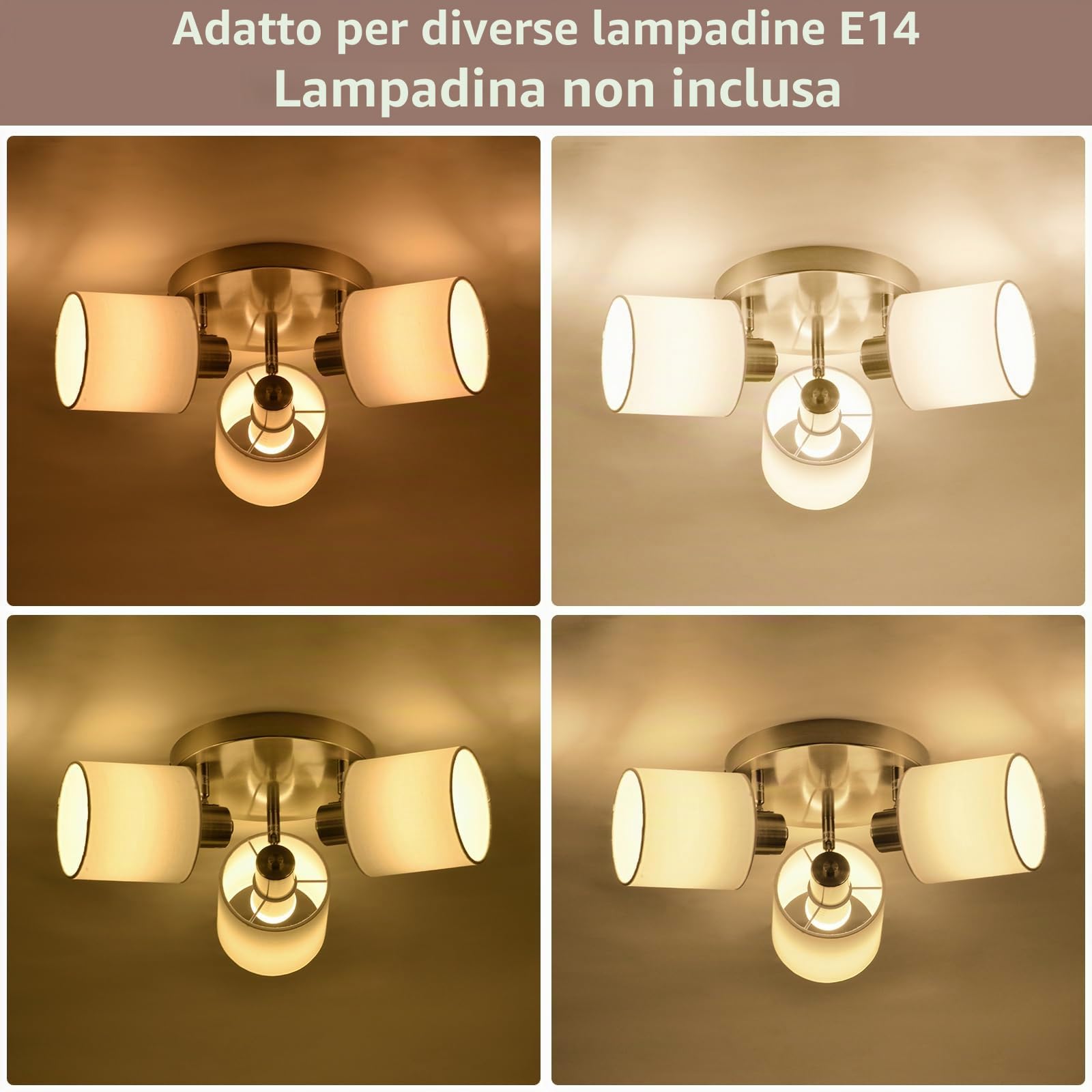 Glitzerlife Faretti da Soffitto 3 Luce Plafoniera Lampada da Soffitto | Argento Orientabili Faretto da Parete Moderna E14 Luci da Soffitto per Soggiorno Cucina camera da letto Lampadina Non Incluse