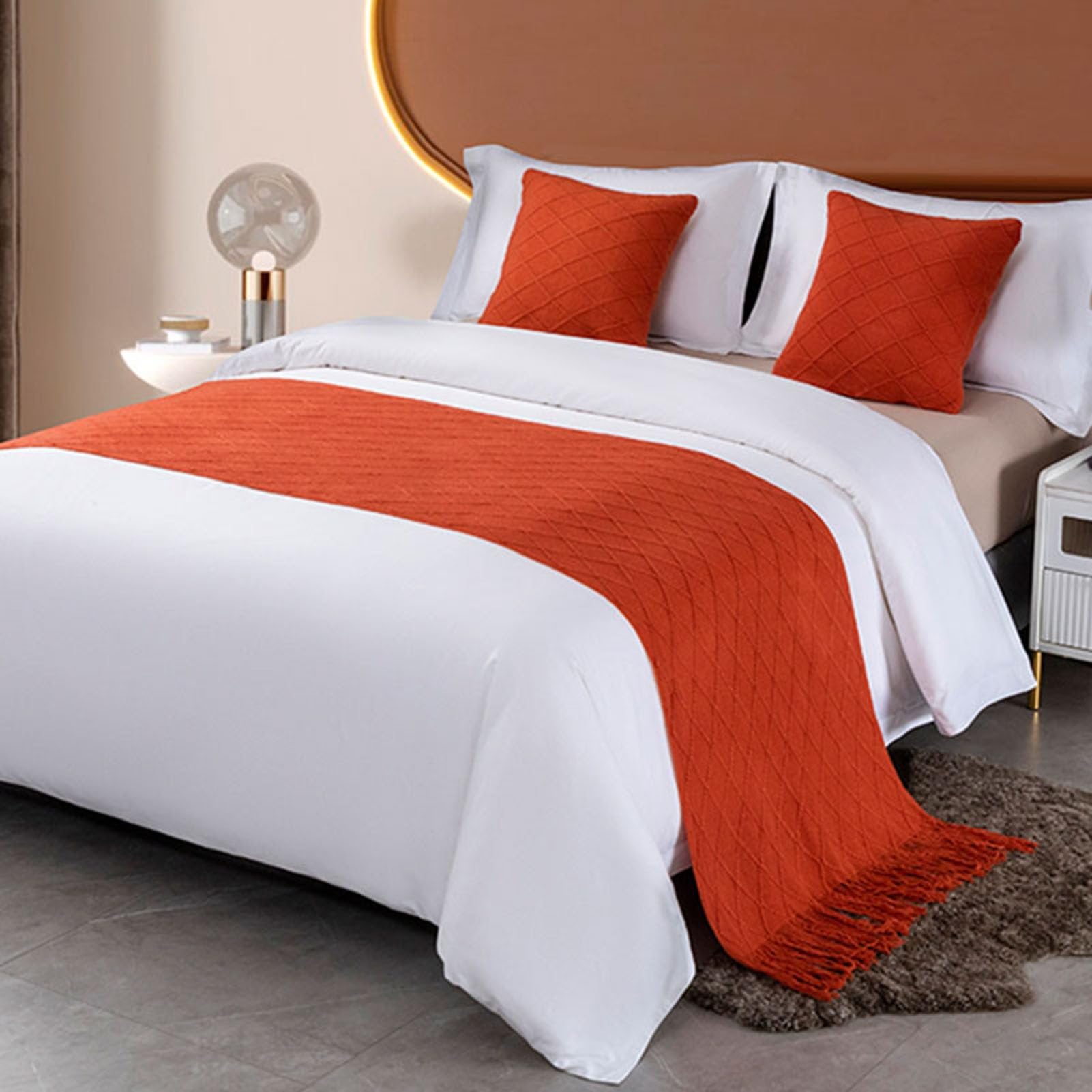 IINCOOY Artistic Bedspreads Suitable for Bedrooms and Hotels Decorative Bed Scarves Bedding Sets(Orange,60x240 cm)
