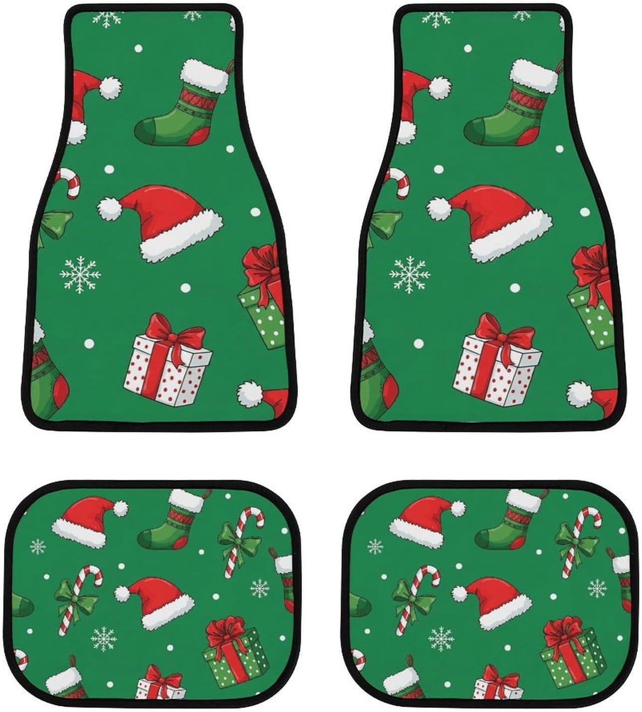 Christmas Hat Candy Gift Car Floor Mats 4 Pieces Set Non Slip Front & Rear Car Mat Set for Women Men All Season Car Interior Protection Accessories Decorative Easy to Clean