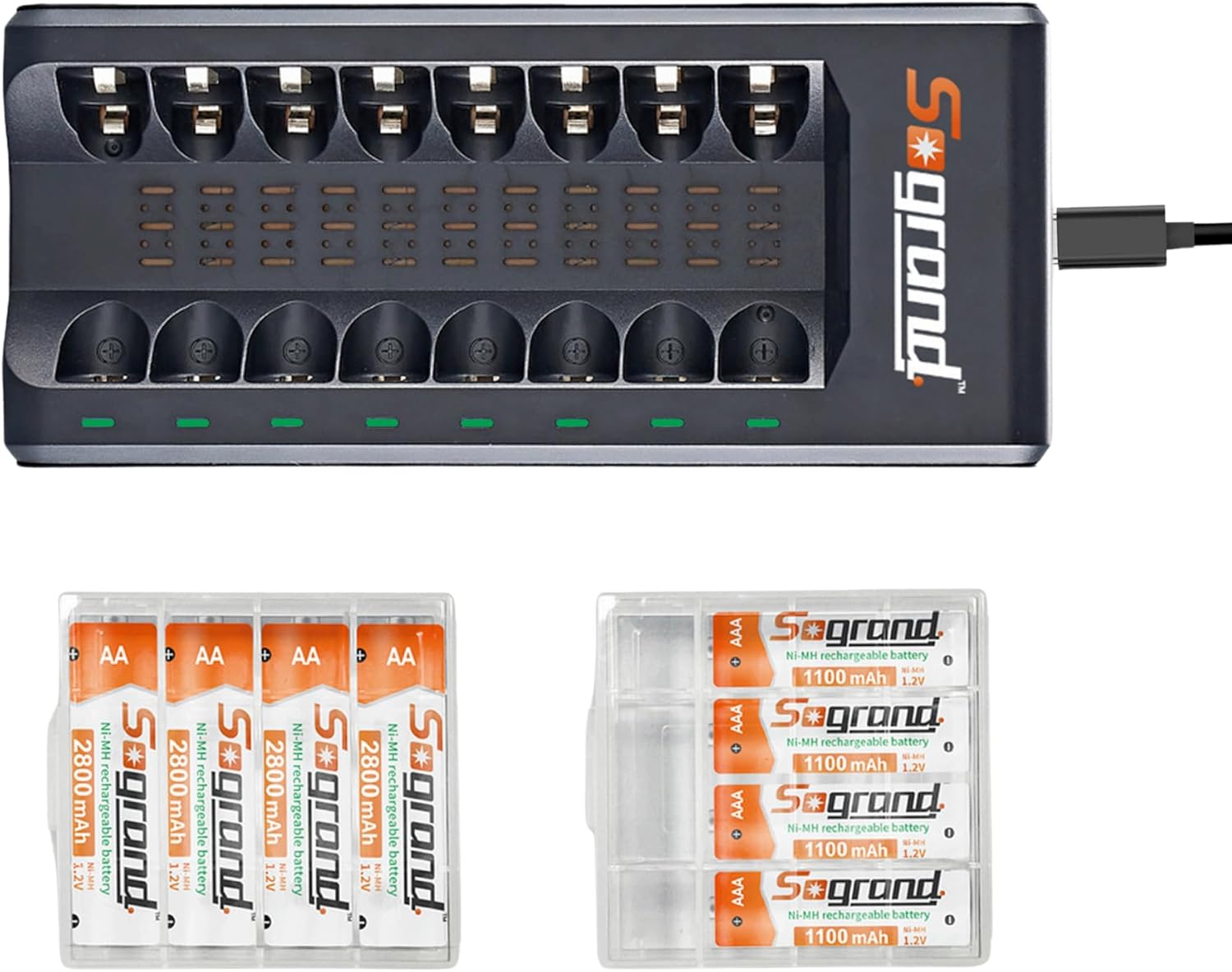 Rechargeable AA & AAA Batteries with USB Charger, 2800mAh AA (8 Pack) + 1100mAh AAA (8 Pack), NiMH Rechargeable Battery Charger for Household Devices