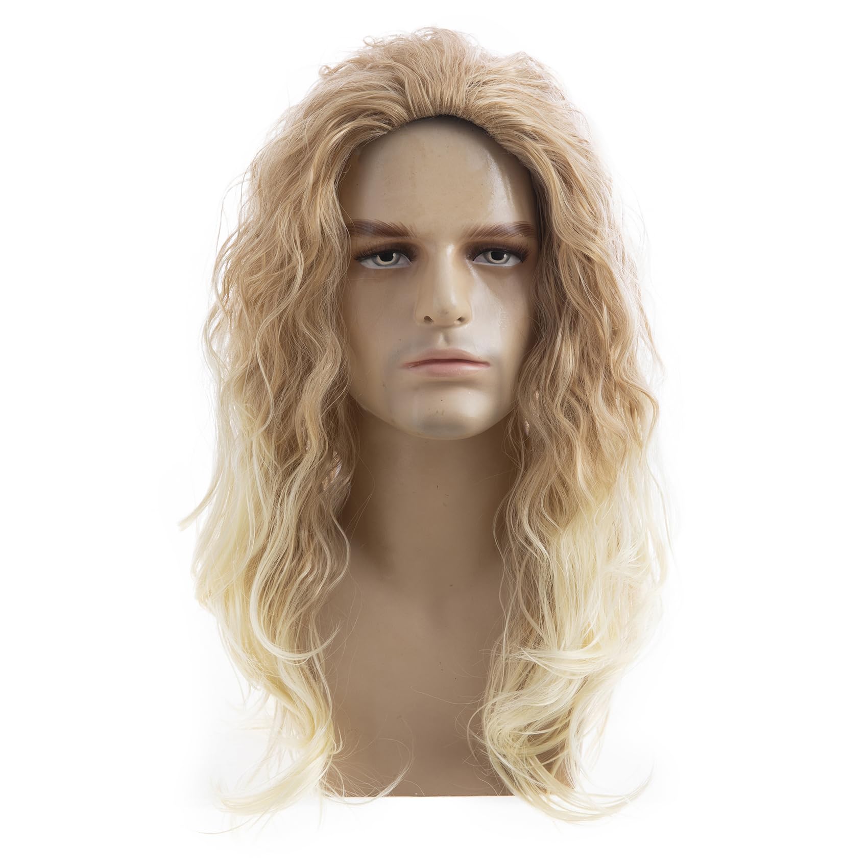 Baruisi Long Curly Wavy Blonde Wigs for Men Synthetic Natural Party Halloween Cosplay Hair Wig