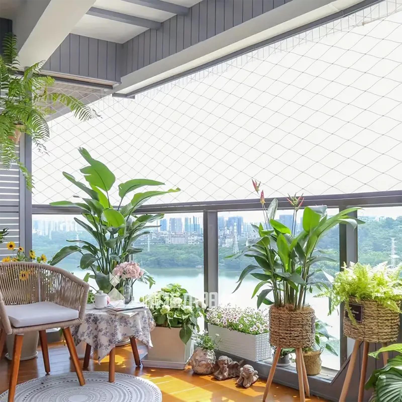 Rete Gatti, 4x3m Rete per Balcone Esterno, Rete Anti piccioni, con Rete Rinforzata - Installazione Senza Foratura, Resistente a Strappi/Morsi/Raggi UV - per Balconi Esterni, Scale, Finestre (6 x 3 m)