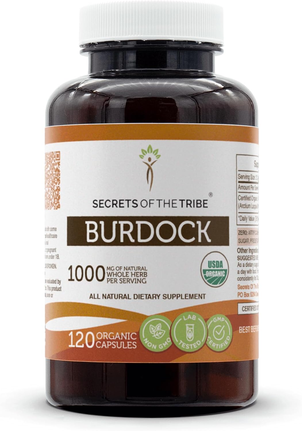 Secrets of the Tribe Burdock USDA Organic Capsules | Certified Organic Vegetarian Capsules, Herbal Dietary Supplement | Arctium lappa Dried Root (120 Count)