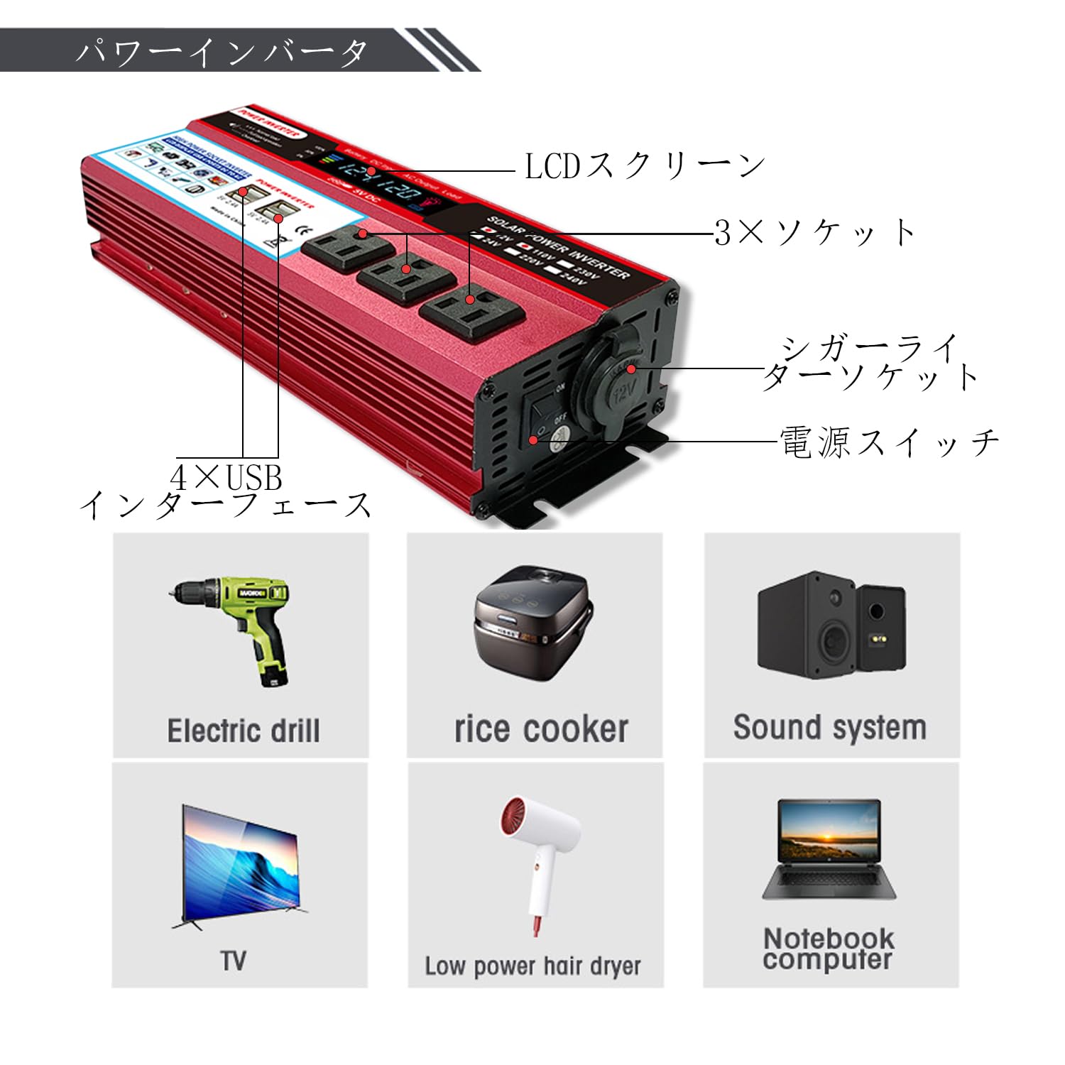 Amazon.co.jp: インバーター 24V 定格 1000W 最大2000W瞬間出力 DC24V 