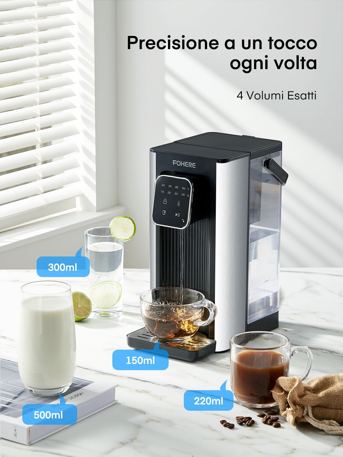 Erogatore di Acqua Calda, 2600 W Acqua Calda in Pochi Secondi, 4 Livelli di Temperatura, 4 Quantità d'acqua, Serbatoio da 2,5 l, Compatto ed Efficiente dal Punto di Vista Energetico