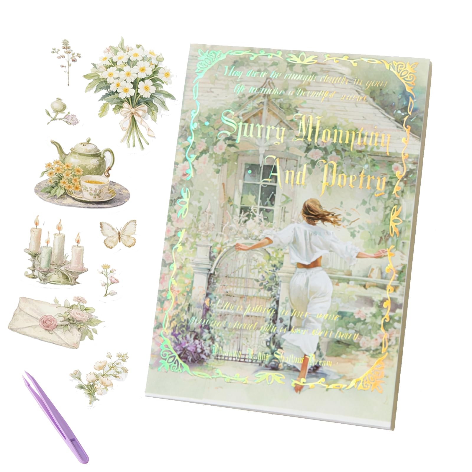 Vintage Floral PET Sticker Book for Scrapbooking and Junk Journaling, 20 Pages with 140+ Pre-Cut Waterproof Stickers, Botanical Decorative Labels for Album, Card, Gift Box and DIY Crafts