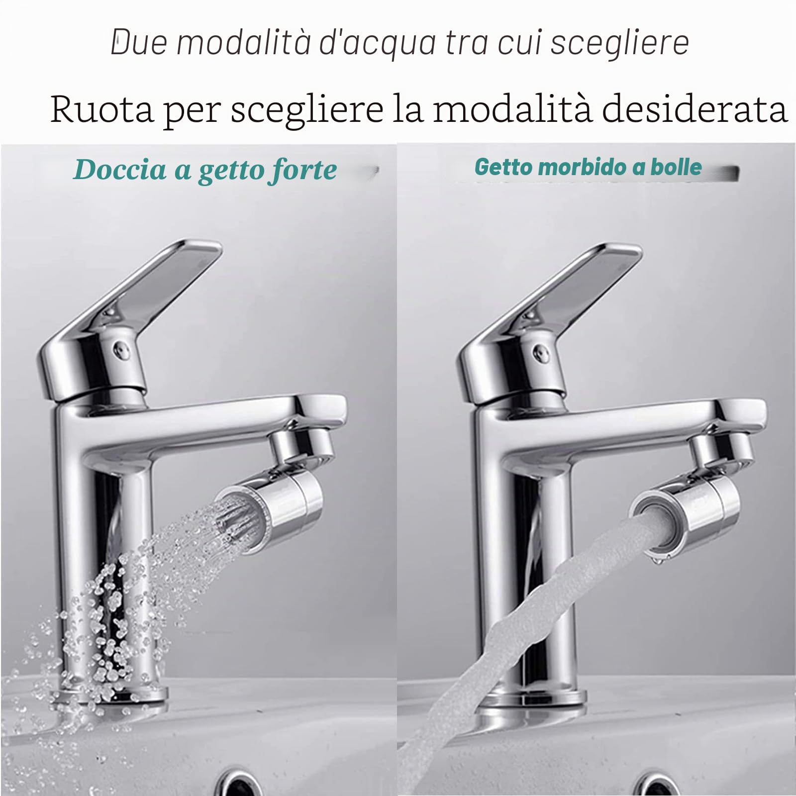 Aeratore Rubinetto Cucina, 360° Girevole Prolunga Rompigetto Rubinetto con 2 Modalità Aeratore Filtro Antispruzzo, 5 Tipi Adattatore Filettato doccetta per lavandino da cucina, lavello da bagno