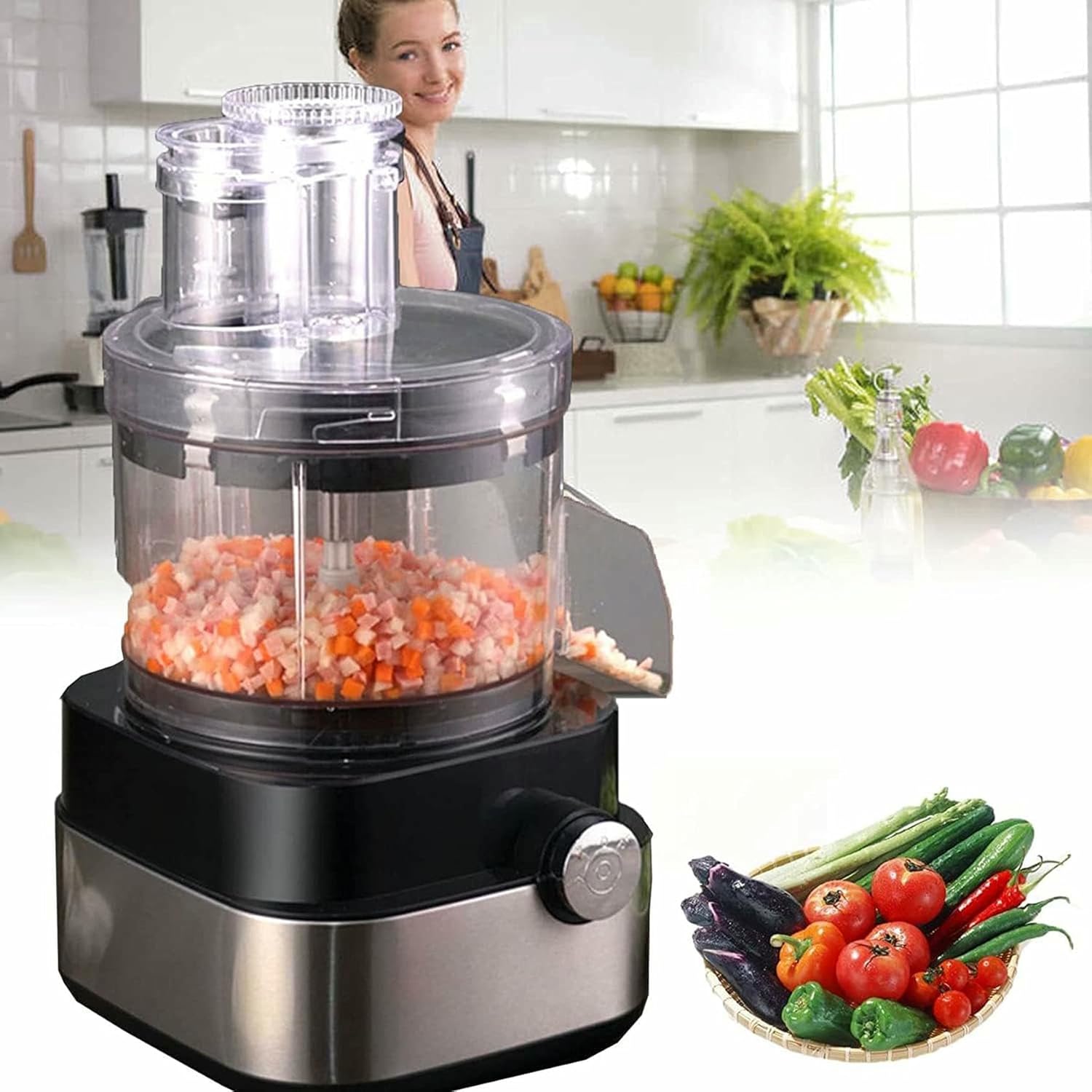 600 W Commercial Electric Fruit Cut -Off Crusher With 6/8/12/15 Mm Blades, Automatic Food Processor For Garlic, Cabbage, Carrot, Potato, Home/commercial