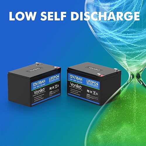 Miniatura 5 de Voniko Batería de litio LiFePO4 de 12 V 18 Ah, más de 2000 ciclos, batería recargable de fosfato de hierro y litio integrada de 20 A, BMS de 20 A,