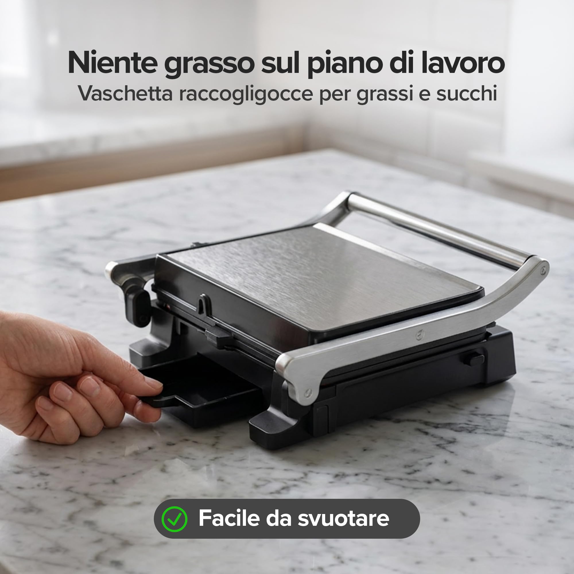 Olvy Grill Elettrico a Contatto 2000W PFAS Free Piastra Antiaderente Rimovibile 5 Programmi Automatici Apertura 180° Termostato Timer Panini Carne Verdure