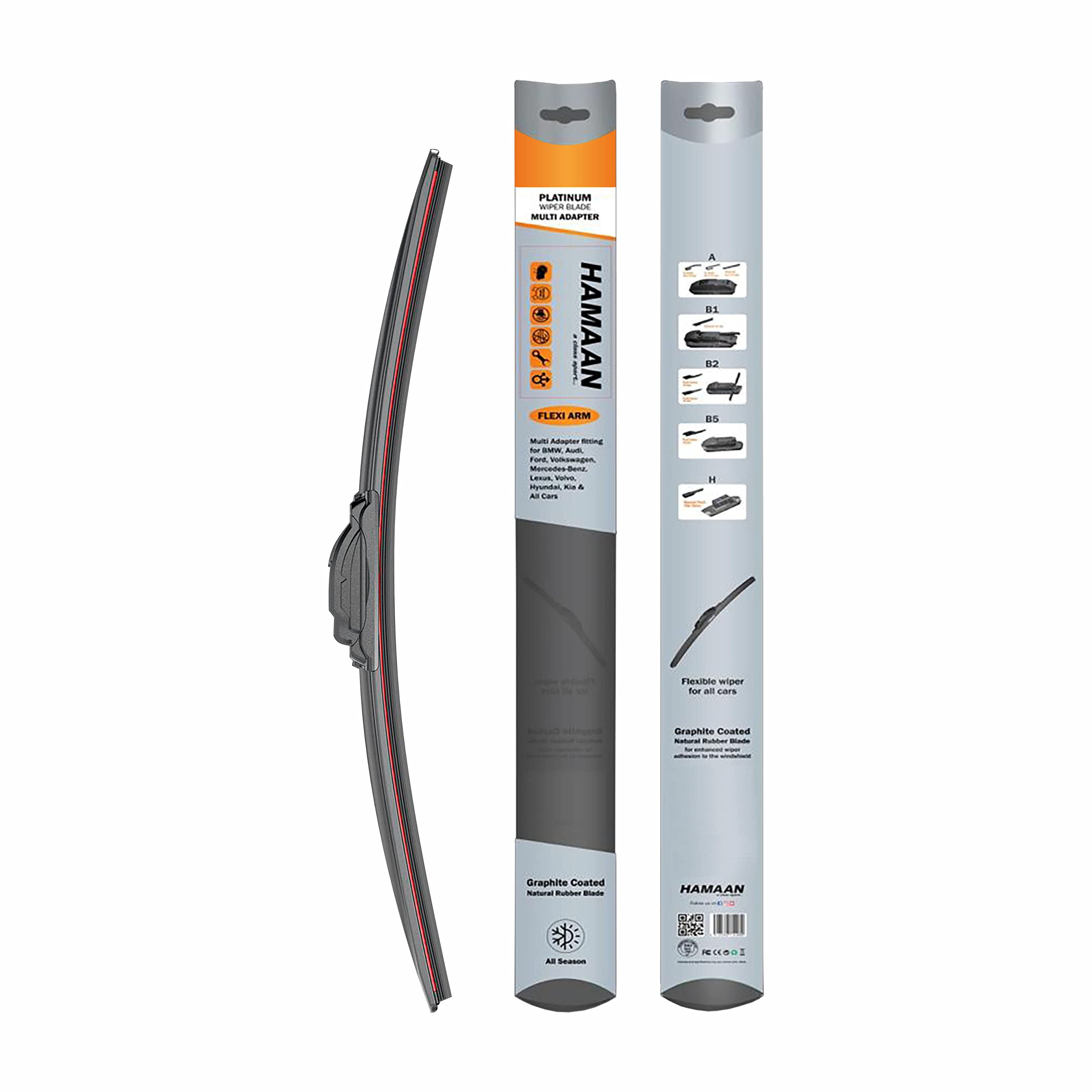 Hamaan Soft Arm High Performance Graphite Coated Automotive Replacement Windshield Platinum Wiper Blade (Black) (15")