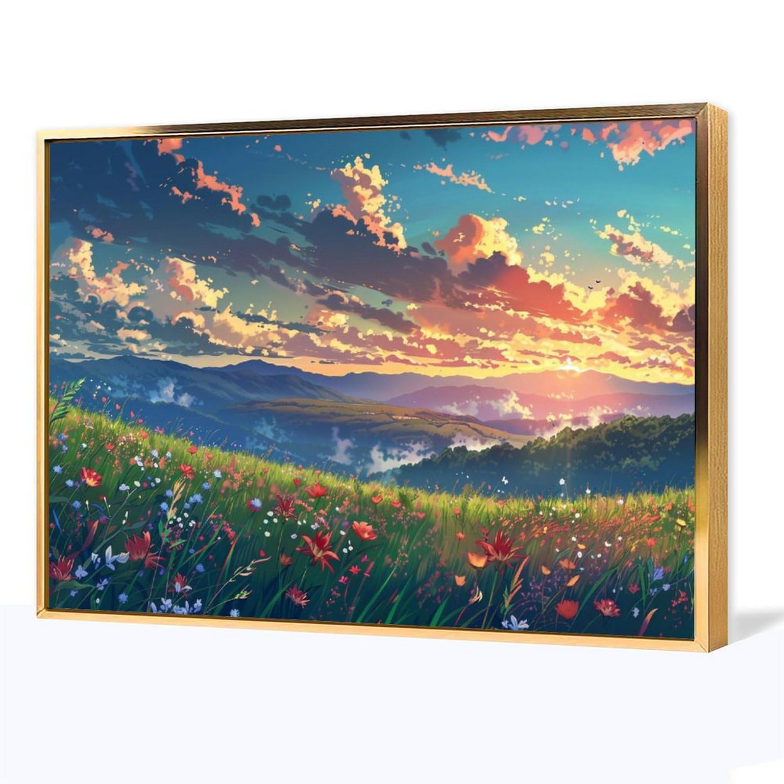 Amazon.co.jp: 絵画 丘の中腹の花畑に夕日が沈む アートパネル Amazon.co.jp: 絵画 丘の中腹の花畑に夕日が沈む アートパネル
