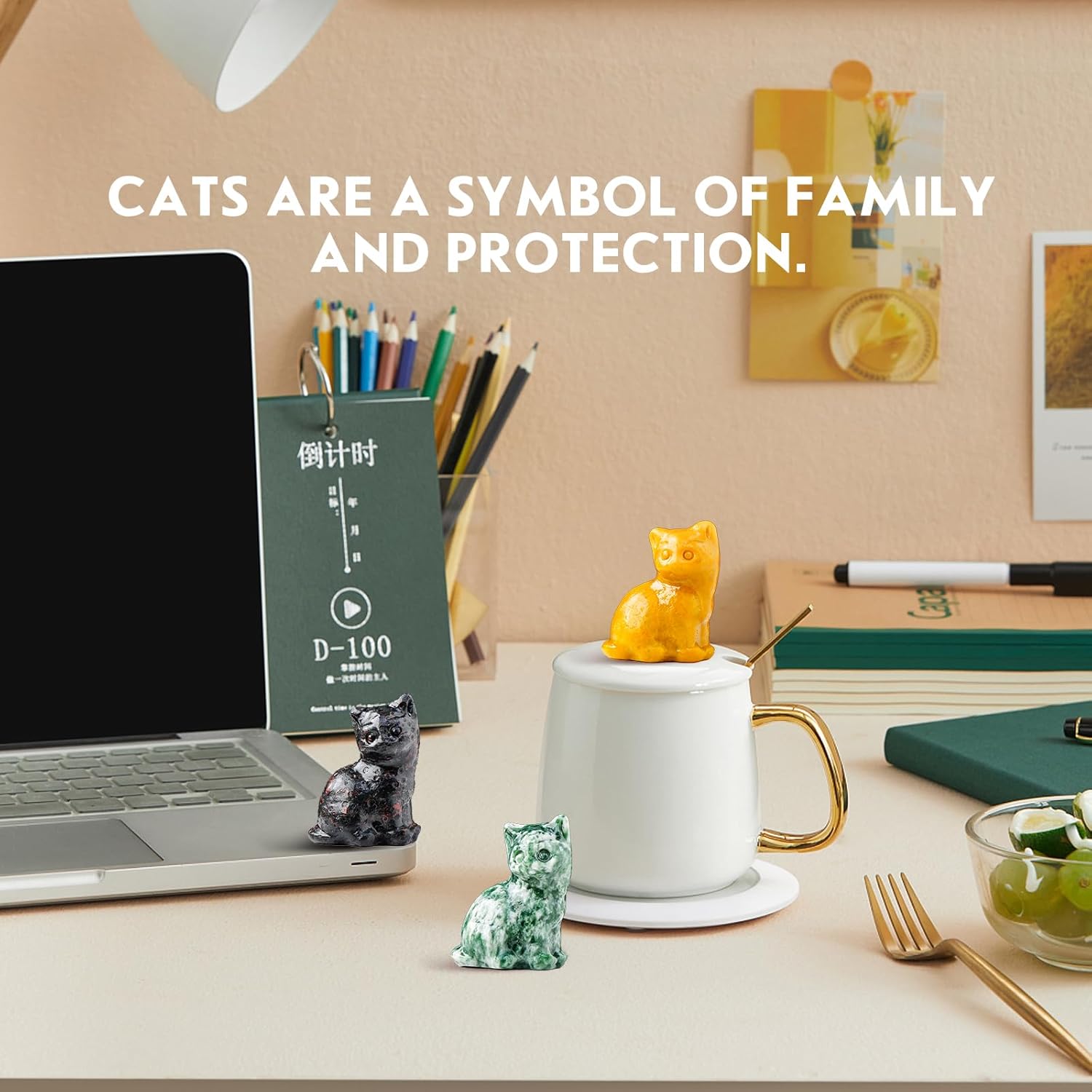 Runyangshi 1PCS Natural Crystal Flame Yooperlite Stone Cat Figurine 1.18" Healing Crystal Kitten Statue Hand Carved Lucky Cat Sculpture Home Desk Decoration Cat Lover Gift - Image 6