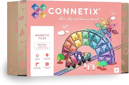 Connetix Tiles 202 piezas pastel Mega Pack, juego educativo magnético de construcción con grandes hexágonos y cuadrados, azulejos geométricos
