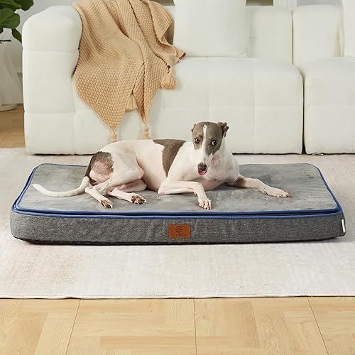 Vista 6 de Cama grande para perros de espuma viscoelástica, camas ortopédicas de 4 pulgadas de grosor para perros grandes, cama impermeable para perros