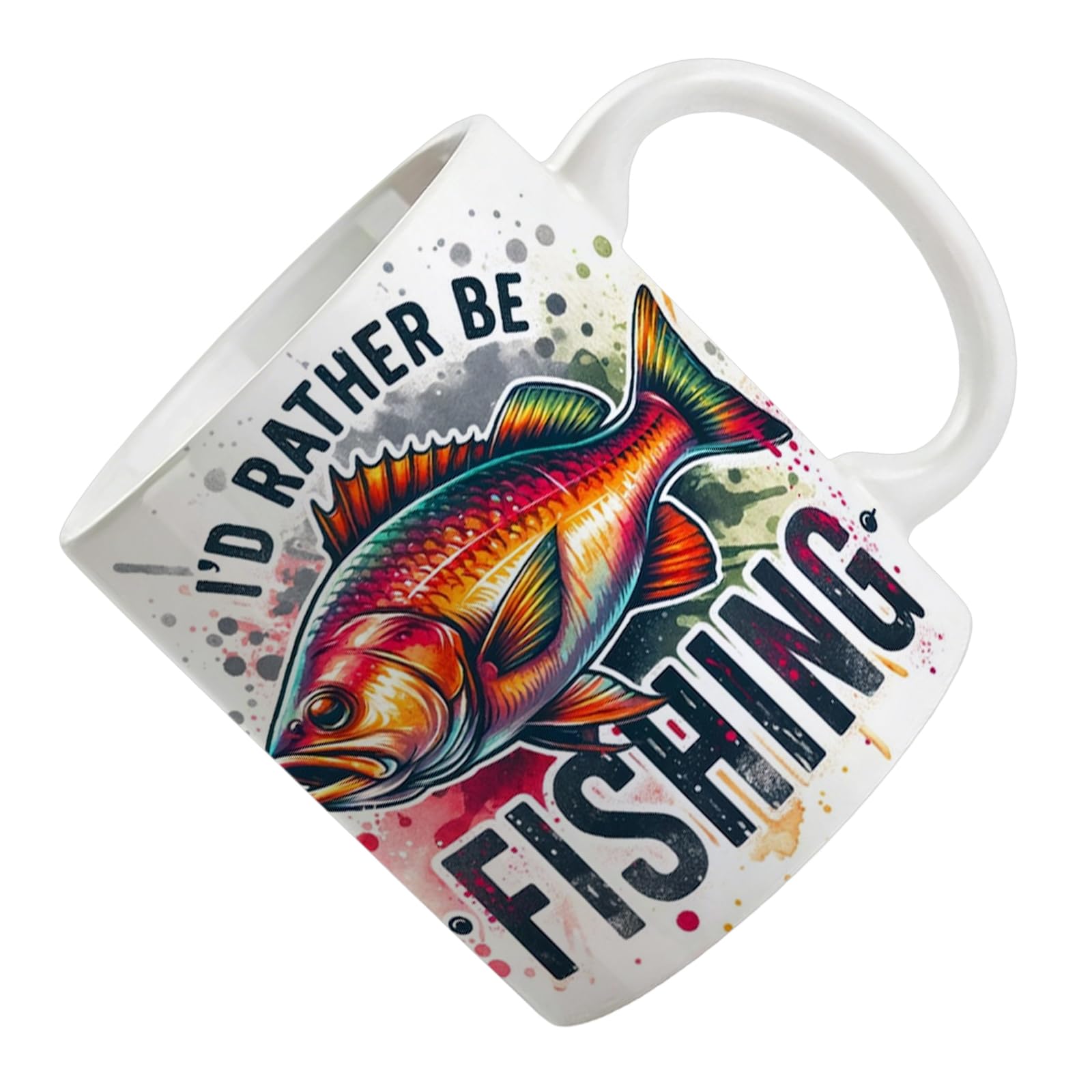 jiingekk Ceramic Coffee Mug 350ml Funny I ' d Rather Be Fishing Design Drinking Cup with Handle Birthday Retirement Dad Fisherman Mug