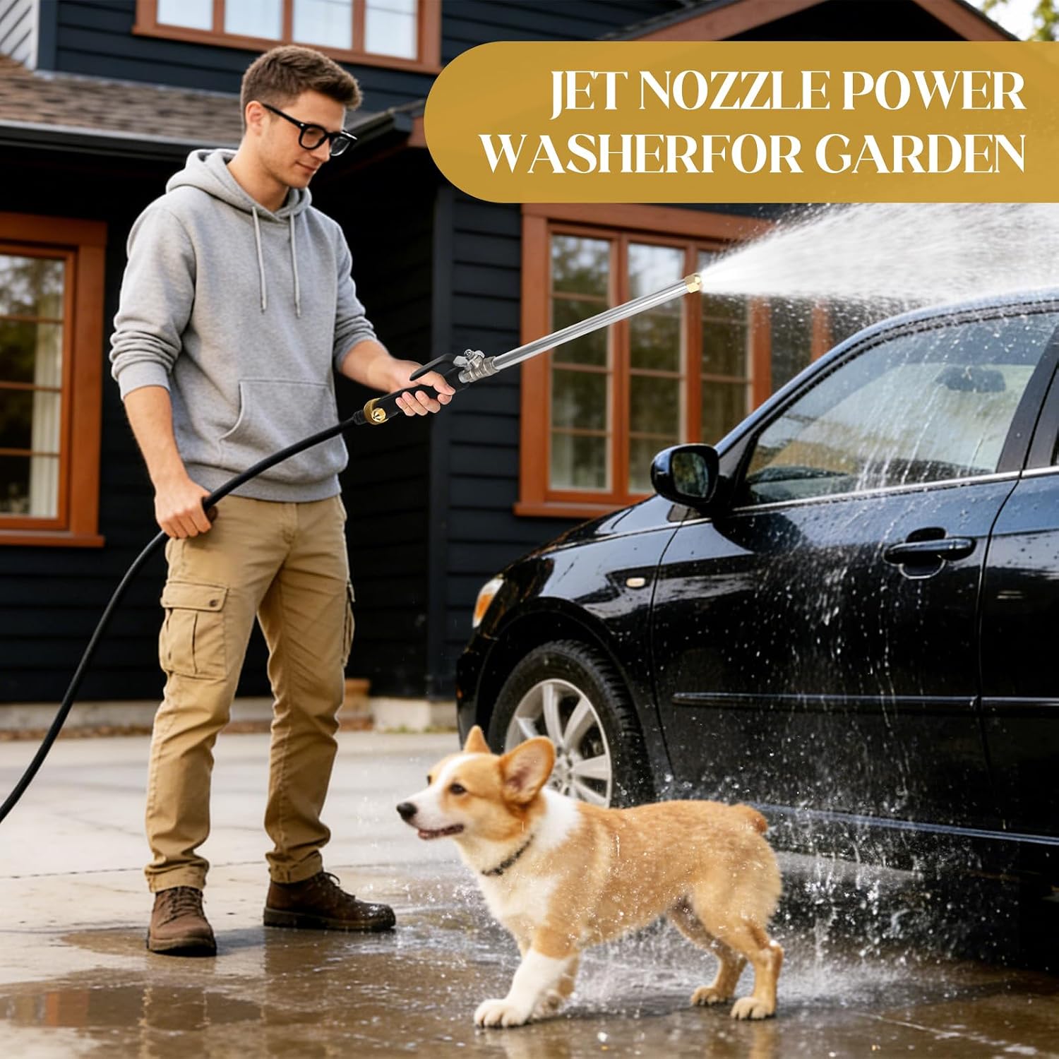 Jet Nozzle for Garden, High Pressure Washer Tools with 2 Different Nozzles and Hose Quick Connectors, Quick Connect Flexible Wand Lance for Gutter Patio Car Pet Window Garden Cleaning at Home