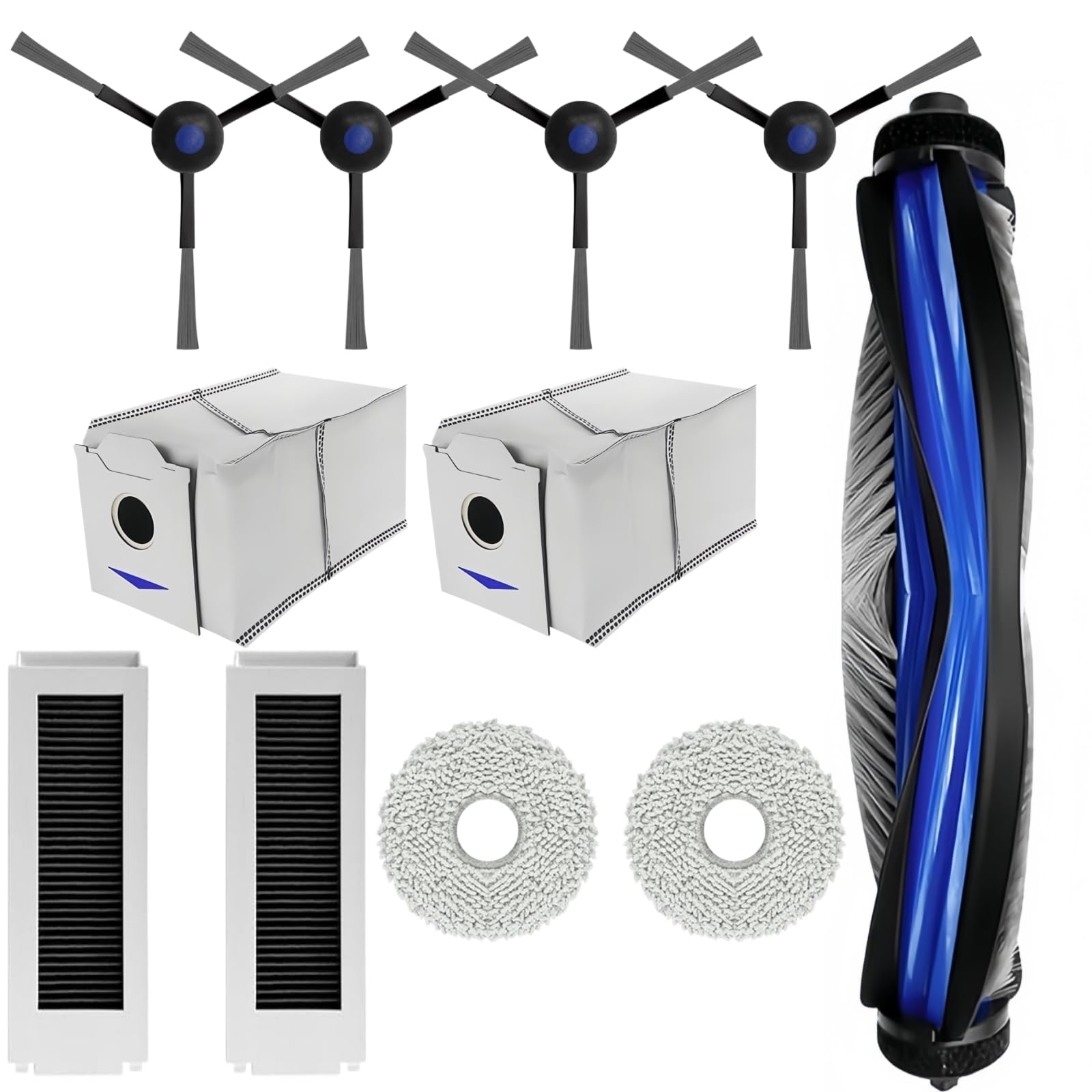 Replacement Parts Kit for Ecovacs N30 Pro Omni, 10-Piece Set with Main Brush, Side Brushes, Mop Cloths, Filters, Dust Bags-image-30