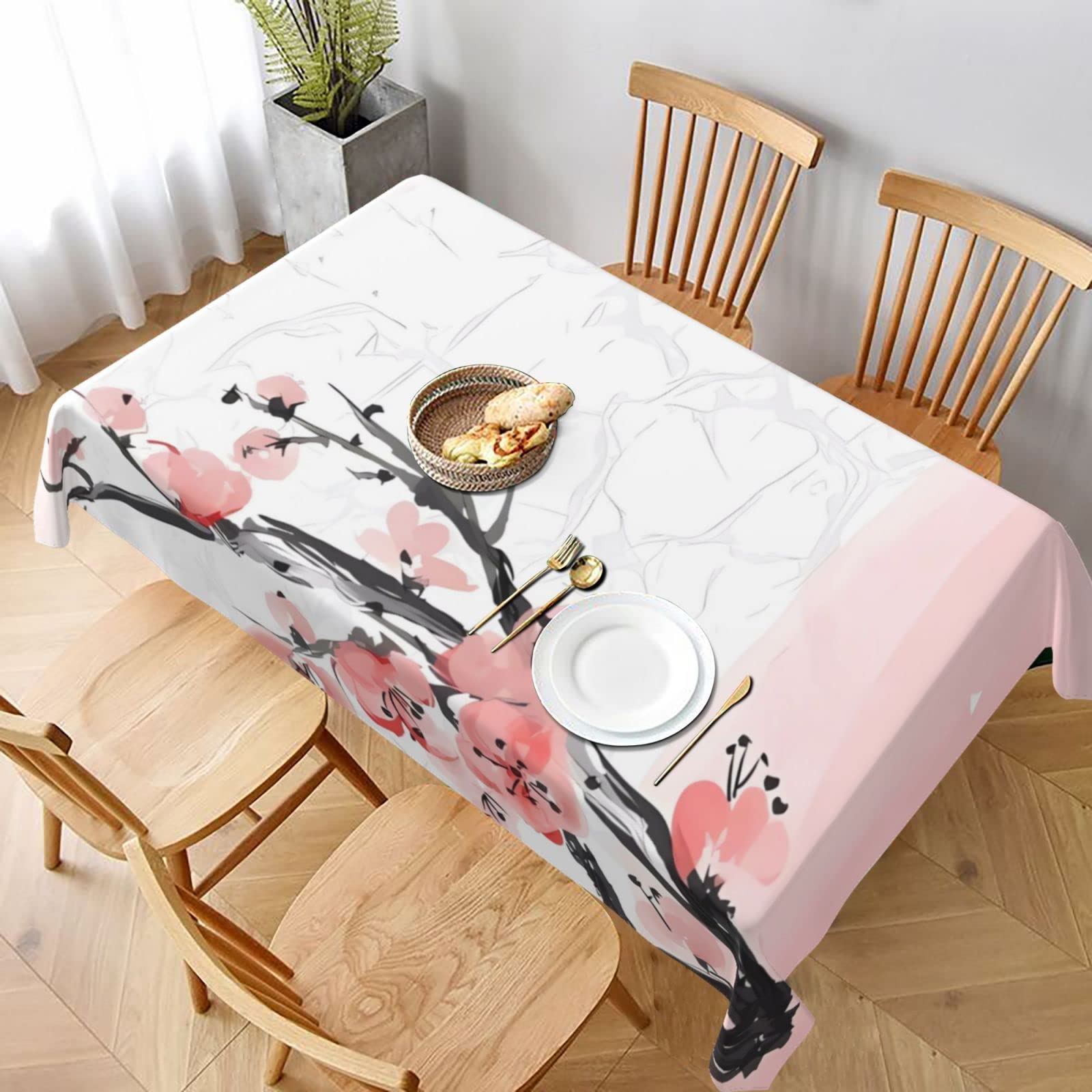 Nappe rectangulaire anti-tache imprimé floral cerise 152x228 cm