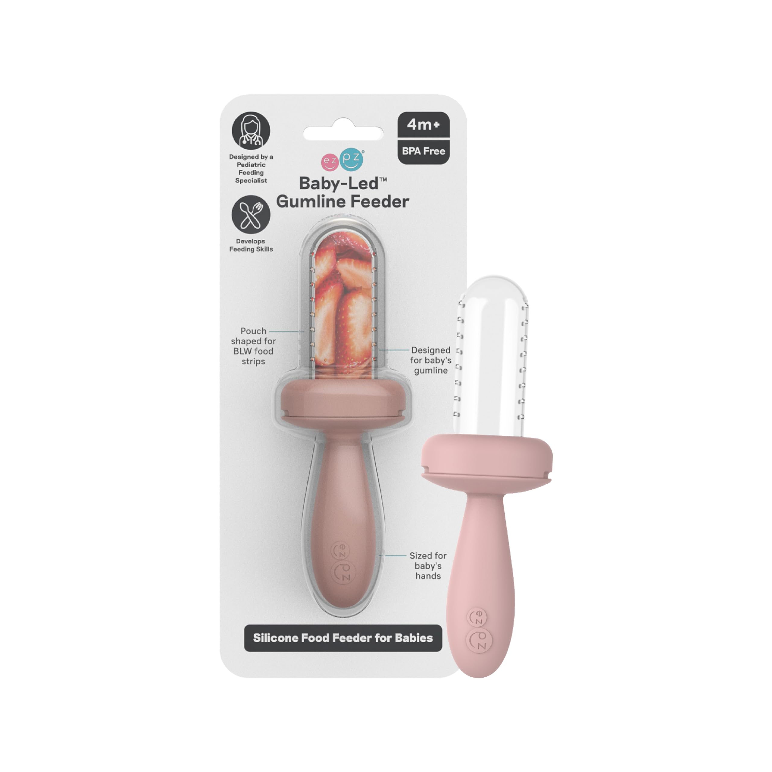 ezpz Baby-Led Gumline Feeder (Blush) - Silicone Fruit Feeder for Infants 4 Months + - Baby Feeding Essentials - BLW Tools