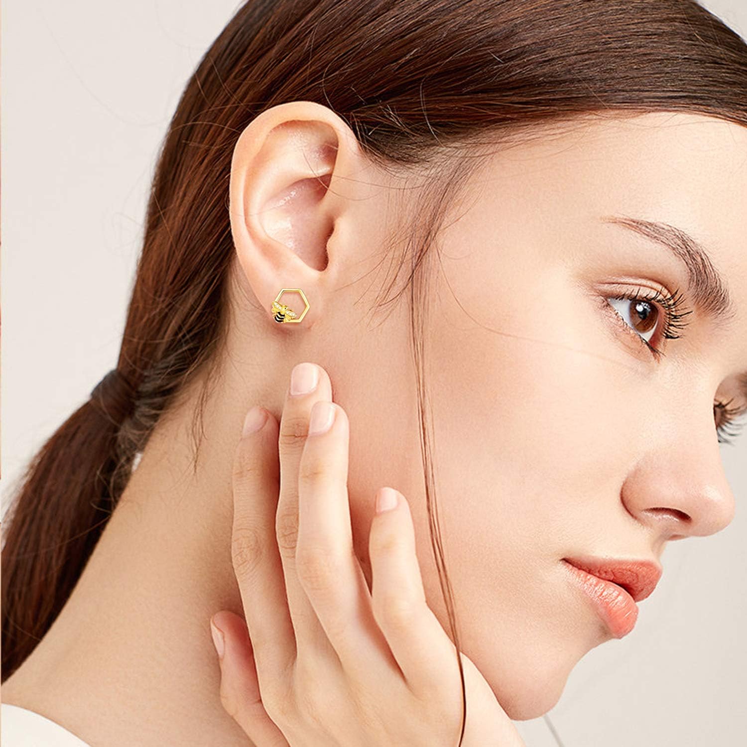 Bee Earrings for Women Sterling Silver Bee Stud Earrings Bumblebee Jewelry Honeycomb Earrings Gifts for Women