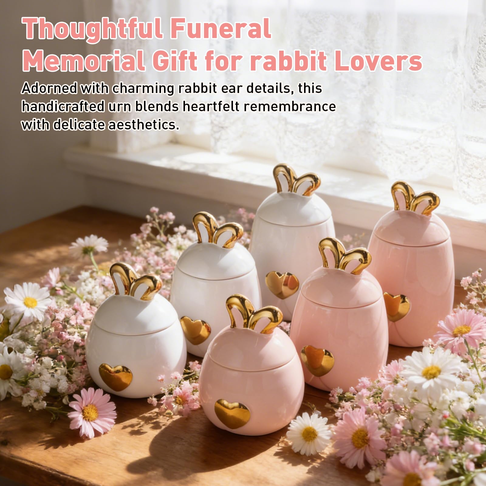 Urne commemorative per animali domestici in ceramica a forma di orecchio di coniglio, realizzate a mano, sigillate, per ceneri, funerali, funerali e bara per animali domestici (bianco, 440 ml