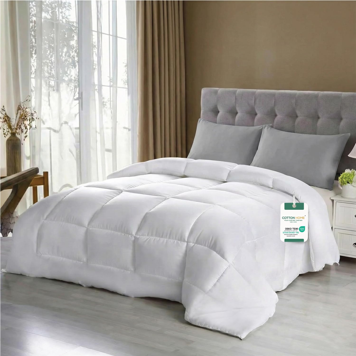 Cotton Home Duvet White Hotel luxury Microfiber Advanced Sanitation Technology Comforter Super Soft Lightweight Bedding Style Bedroom Duvet Comfortable Breathable Sleep Hypoallergenic (135x220cm)