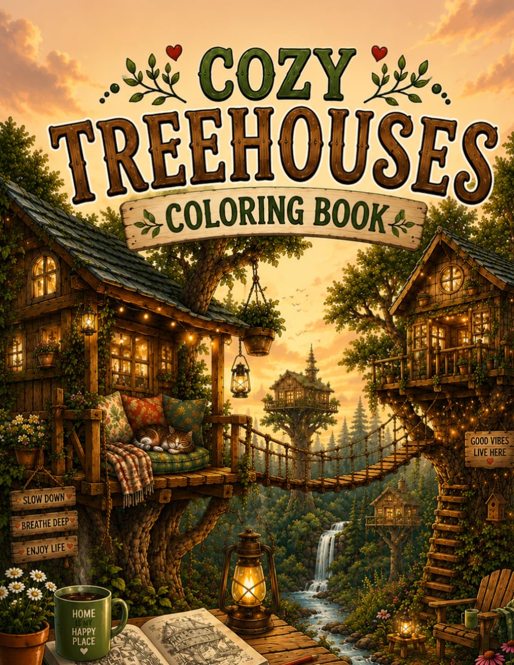 Cozy Treehouses Coloring Book: Charming Woodland Hideaways, Whimsical Fairy Dwellings, Cottagecore Forest Retreats, and Fantasy Canopy Escapes for Adult Stress Relief