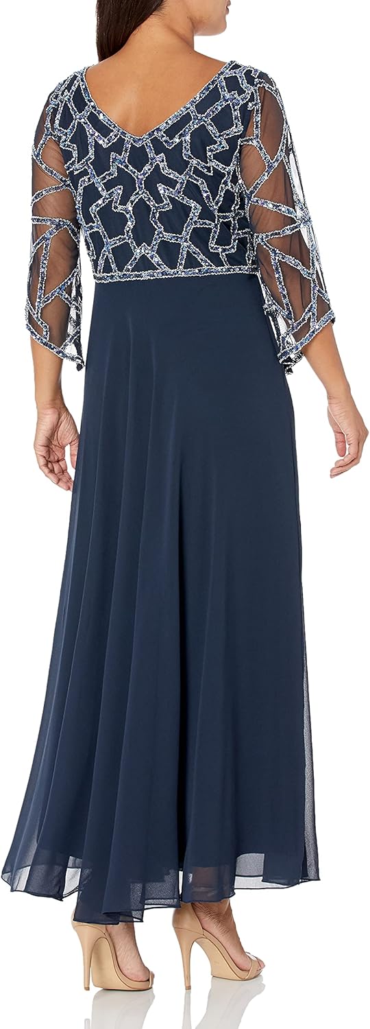 J Kara Women's 3/4 Sleeve Geo Beaded Gown - Image 2