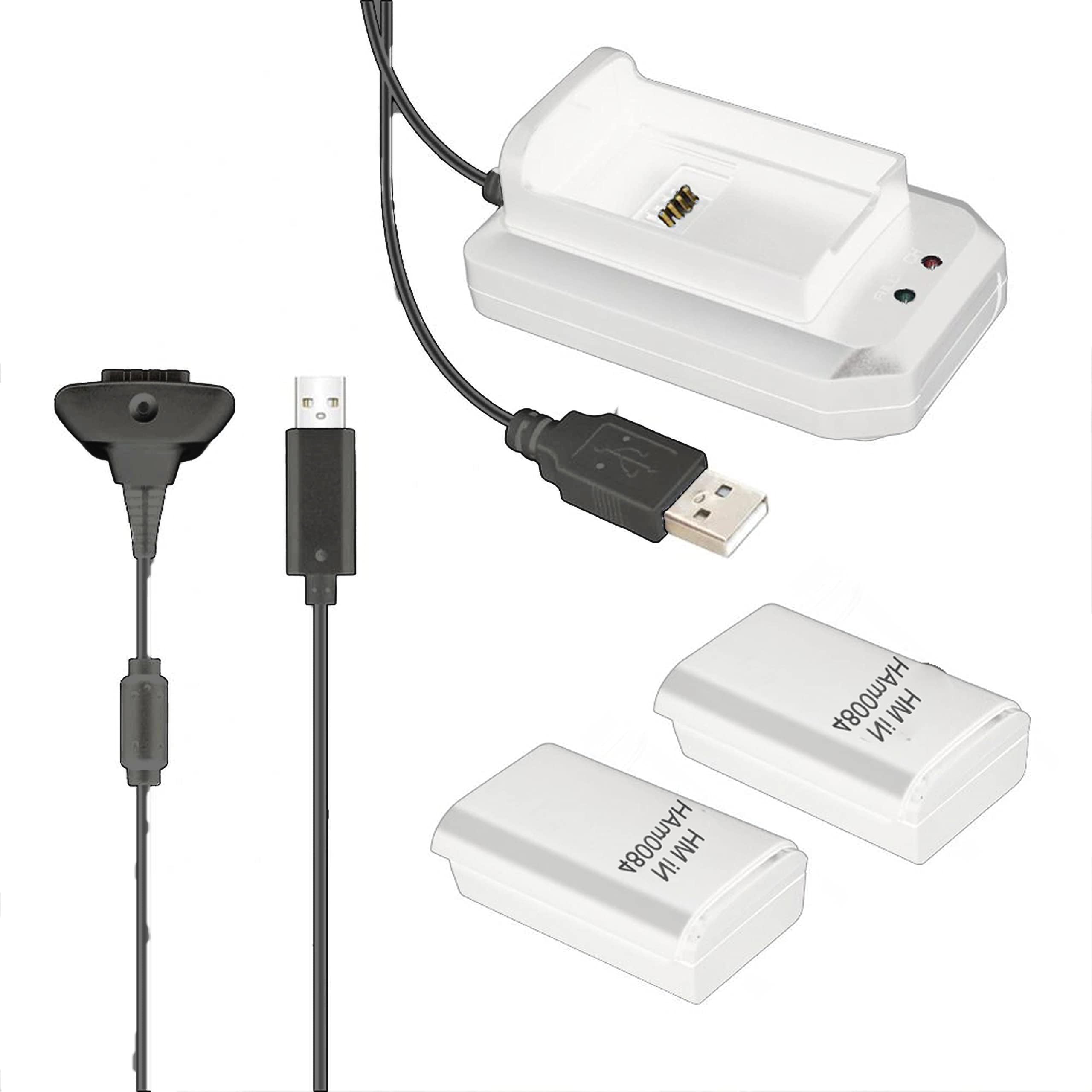 Xbox akumulator kontrolera do 360, akumulator wielokrotnego ładowania 4800 mAh, z kablem do ładowania, stacja ładująca (biała)