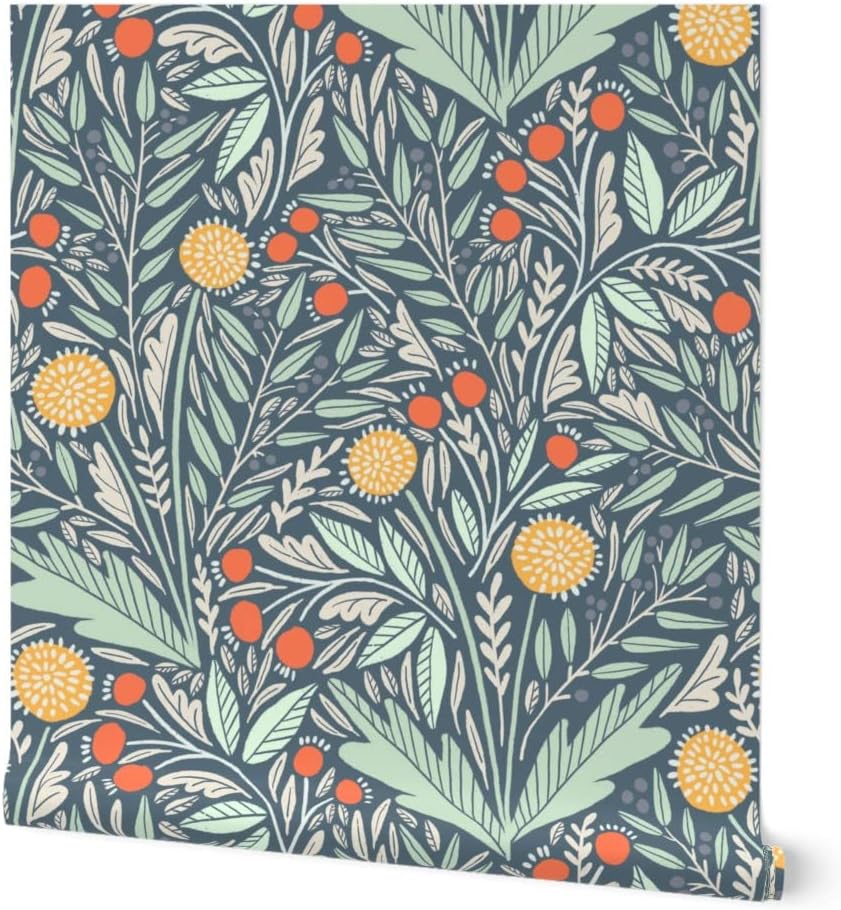Peel & Stick Wallpaper 3ft x 2ft - Dandelion Eucalyptus Blue Floral Custom Removable Wallpaper by Spoonflower