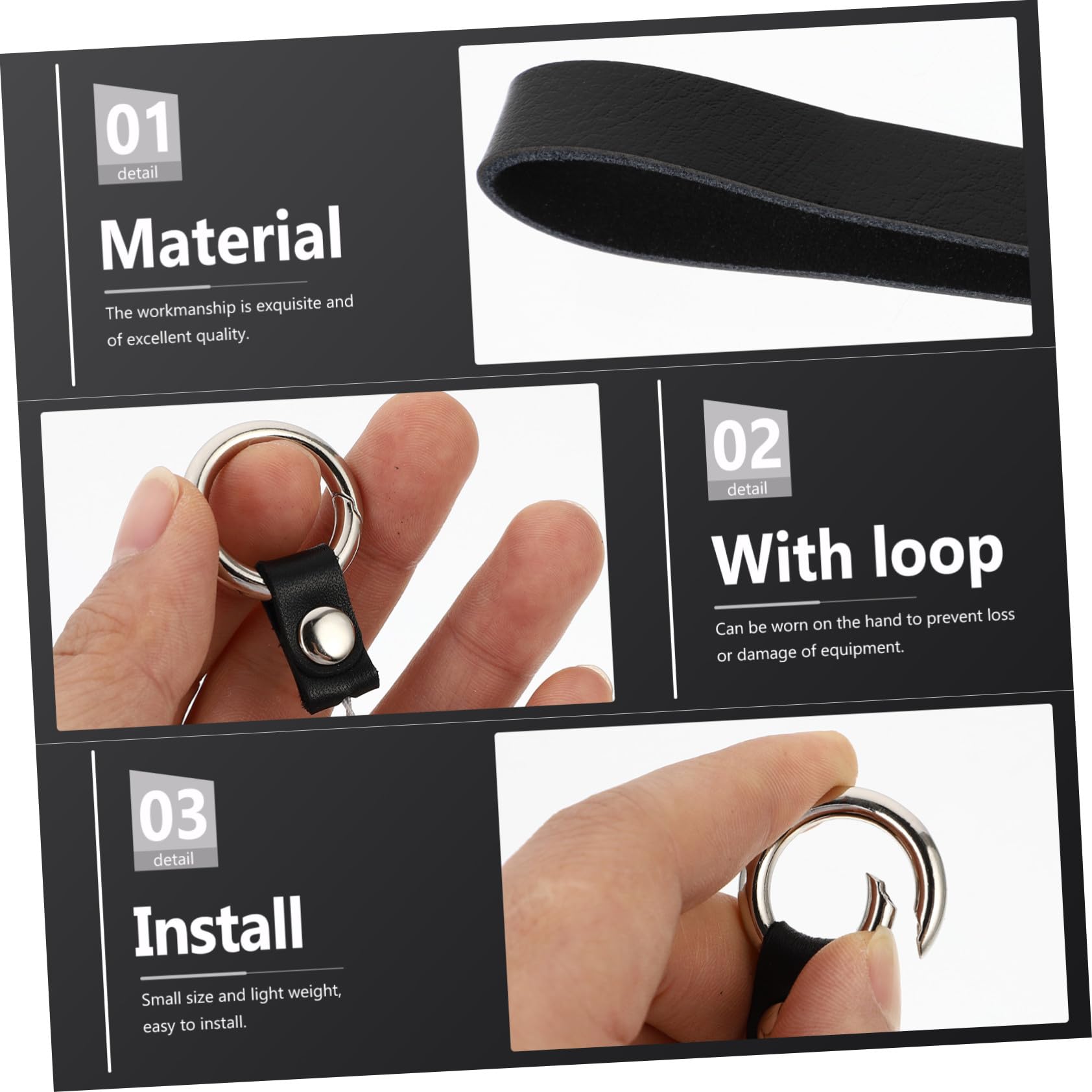 Zerodeko Cinturino Polso Telefono con Anello Pratico Nero Tracolla Leggera per Cellulare Fotocamera e Chiavi Facile da Usare Adatto Ufficio Scuola e Viaggi