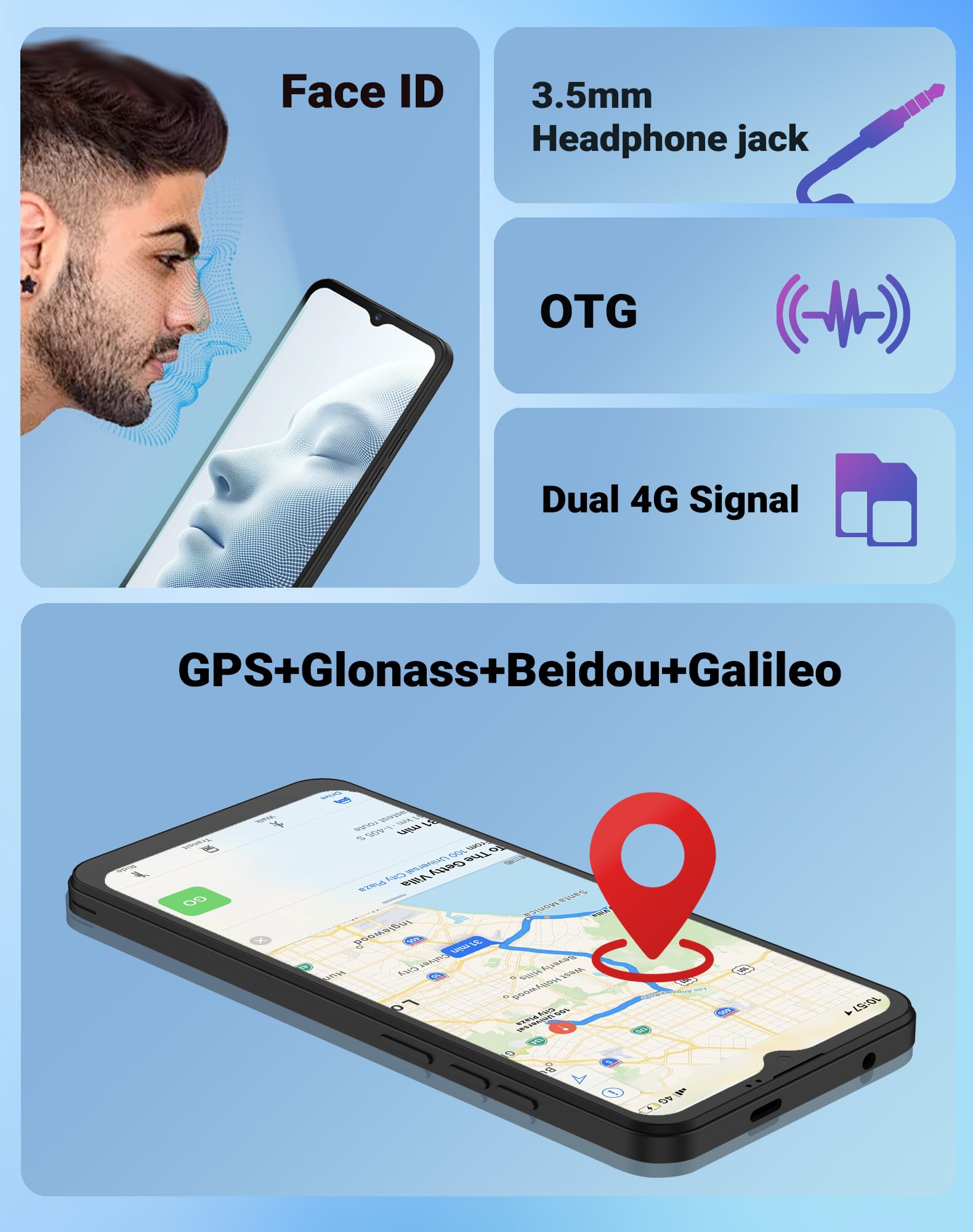 invens NOTE TK01 Android 12 4G Smartphone,16MP+5MP Camera, 4+32GB/256GB, 6.6" HD+ Display, 4250mAh Battery, Dual SIM, Face Unlock, OTG/GPS Unlocked Mobile Phone-Dark Blue — view 8