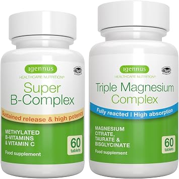 Super B Complex & Triple Magnesium Complex, High Absorption Vegan Bundle, by Igennus