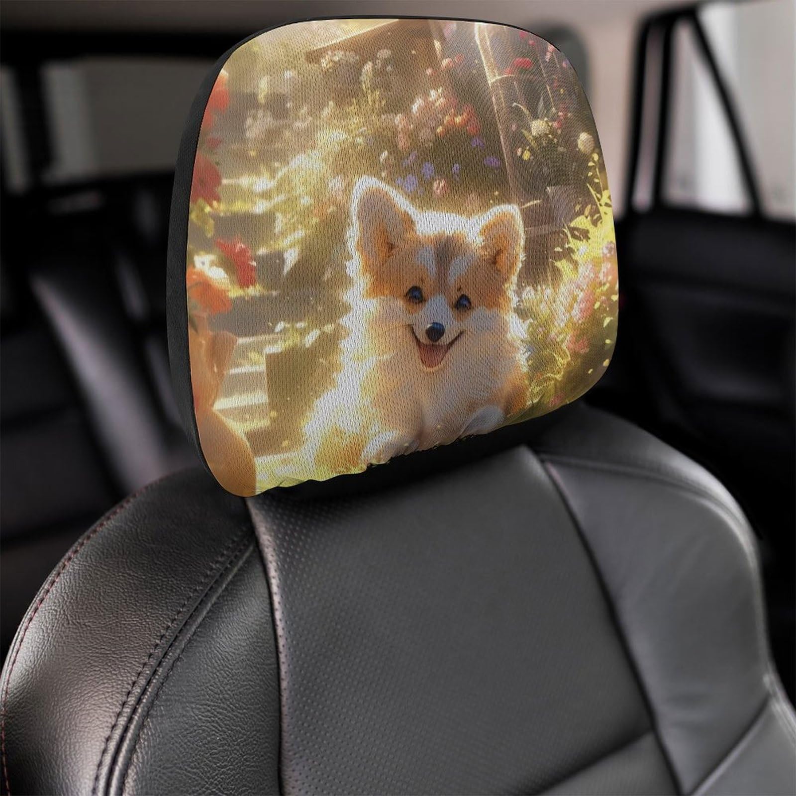 ⑤柴犬　ヘッドレストカバー　２枚　笑顔 Amazon｜2枚セット カーシートヘッドレストカバー 春 笑顔な犬 柴犬 車