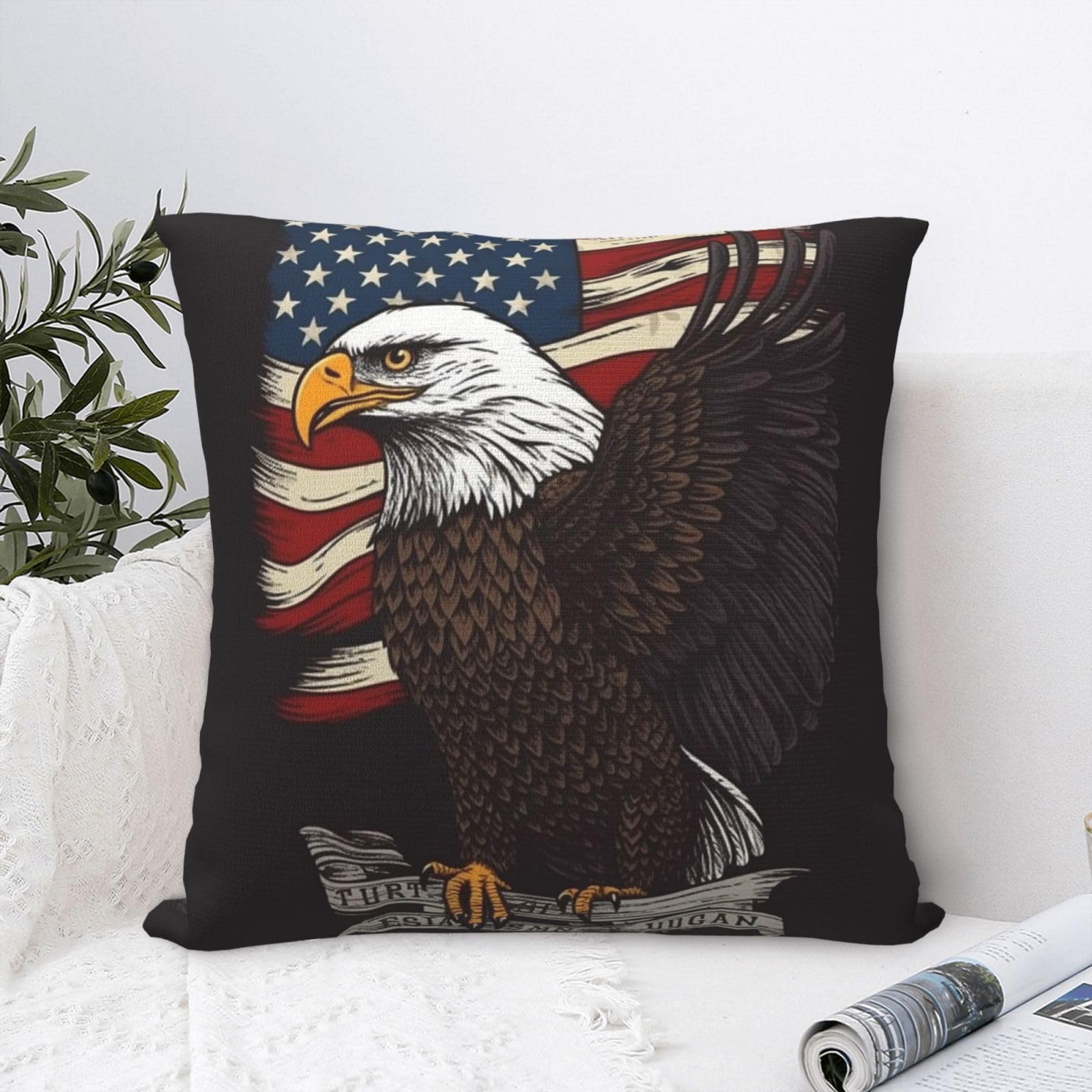 FodPand Luxury Velvet Throw Pillow Covers 24"x24" Super Soft Decorative Pillow Cases - USA Patriotic Eagle with American Flag Pillowcases Modern Lumbar Cushion Cases for Couch Sofa Bed Pillow Shams